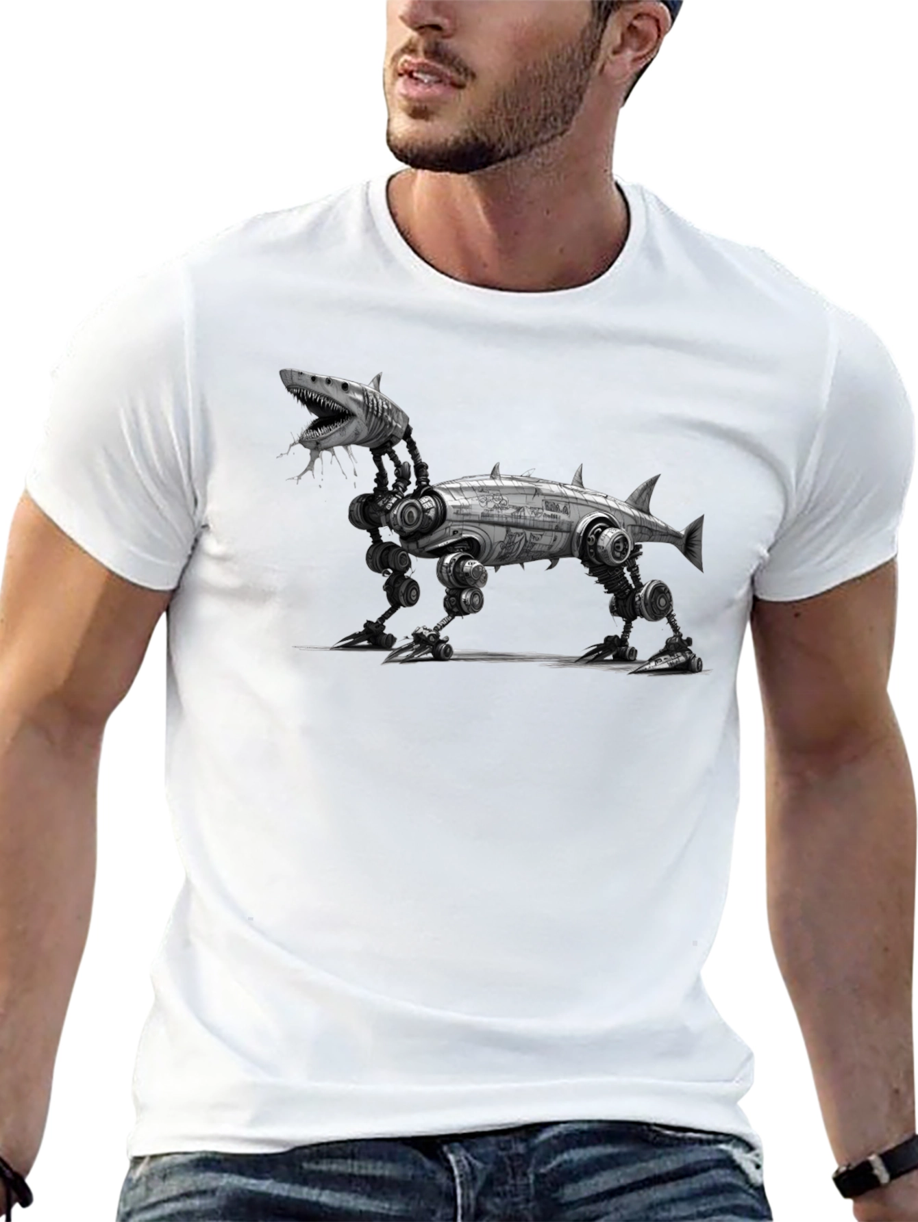 Mechanical Shark T-Shirt - Black Cotton Graphic Tee