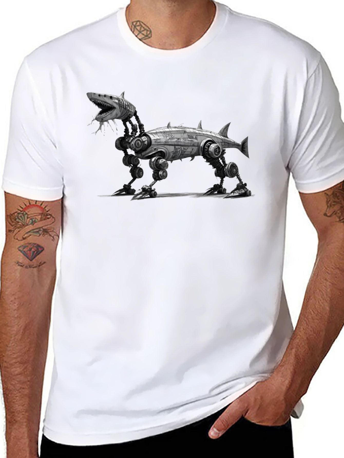 Mechanical Shark T-Shirt - Black Cotton Graphic Tee