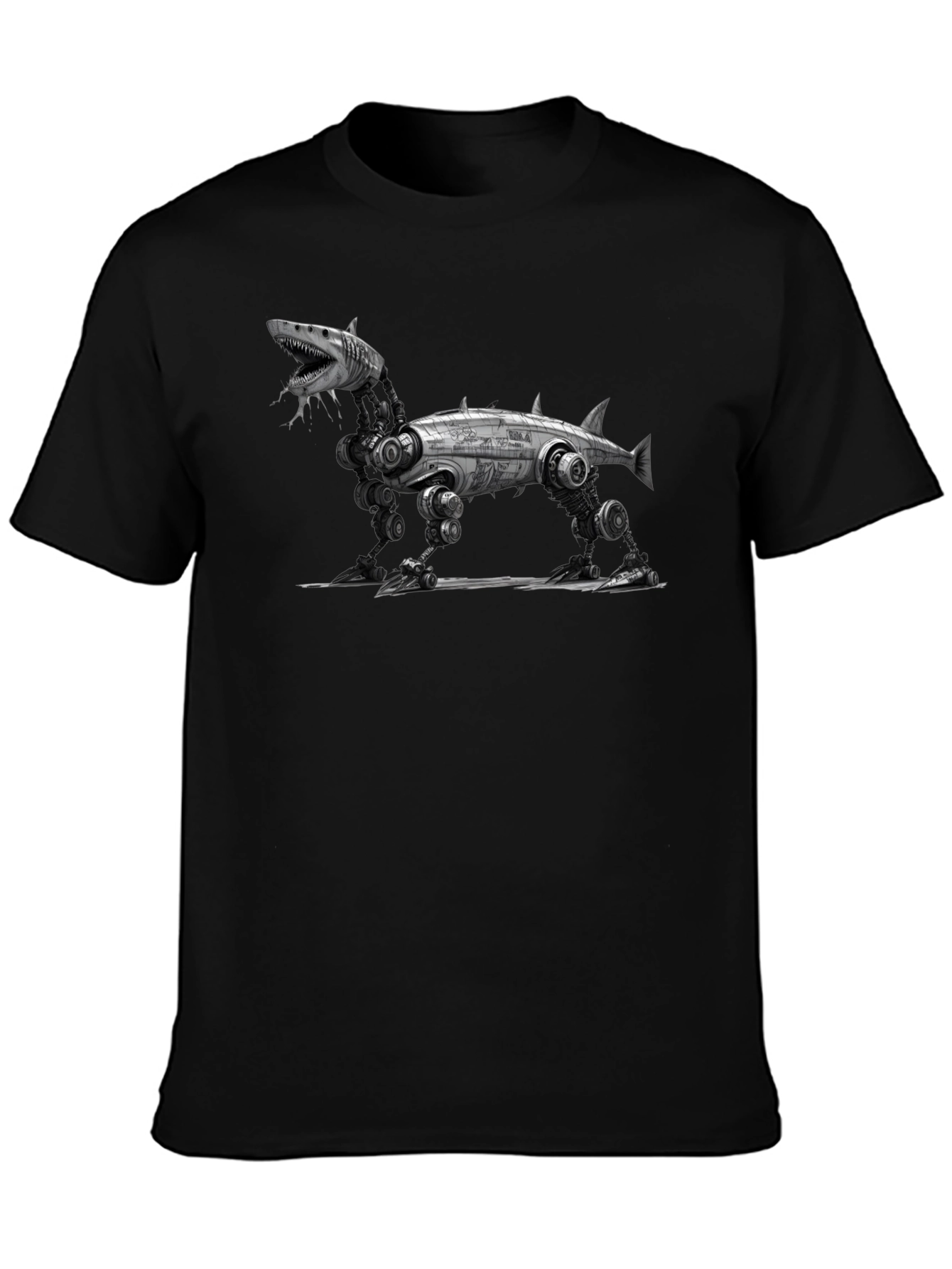 Mechanical Shark T-Shirt - Black Cotton Graphic Tee