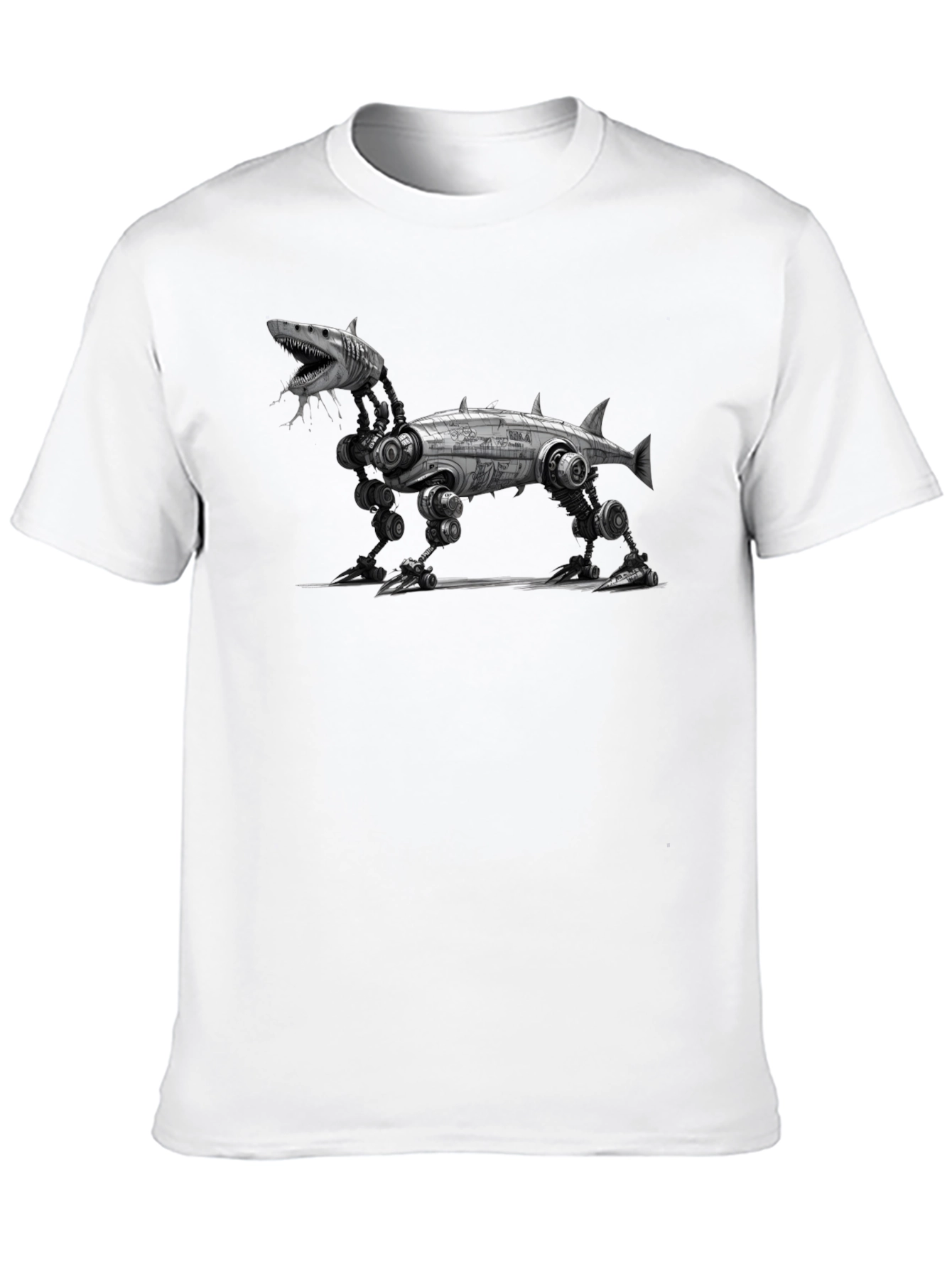 Mechanical Shark T-Shirt - Black Cotton Graphic Tee