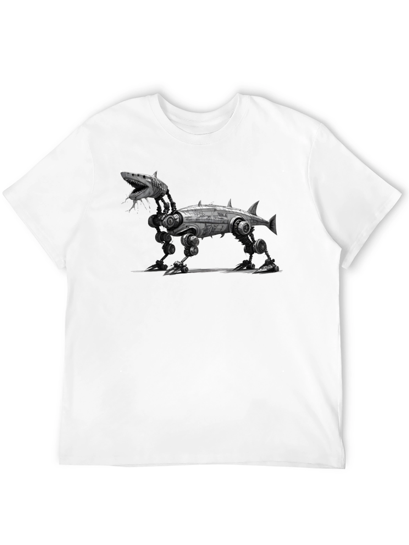 Mechanical Shark T-Shirt - Black Cotton Graphic Tee