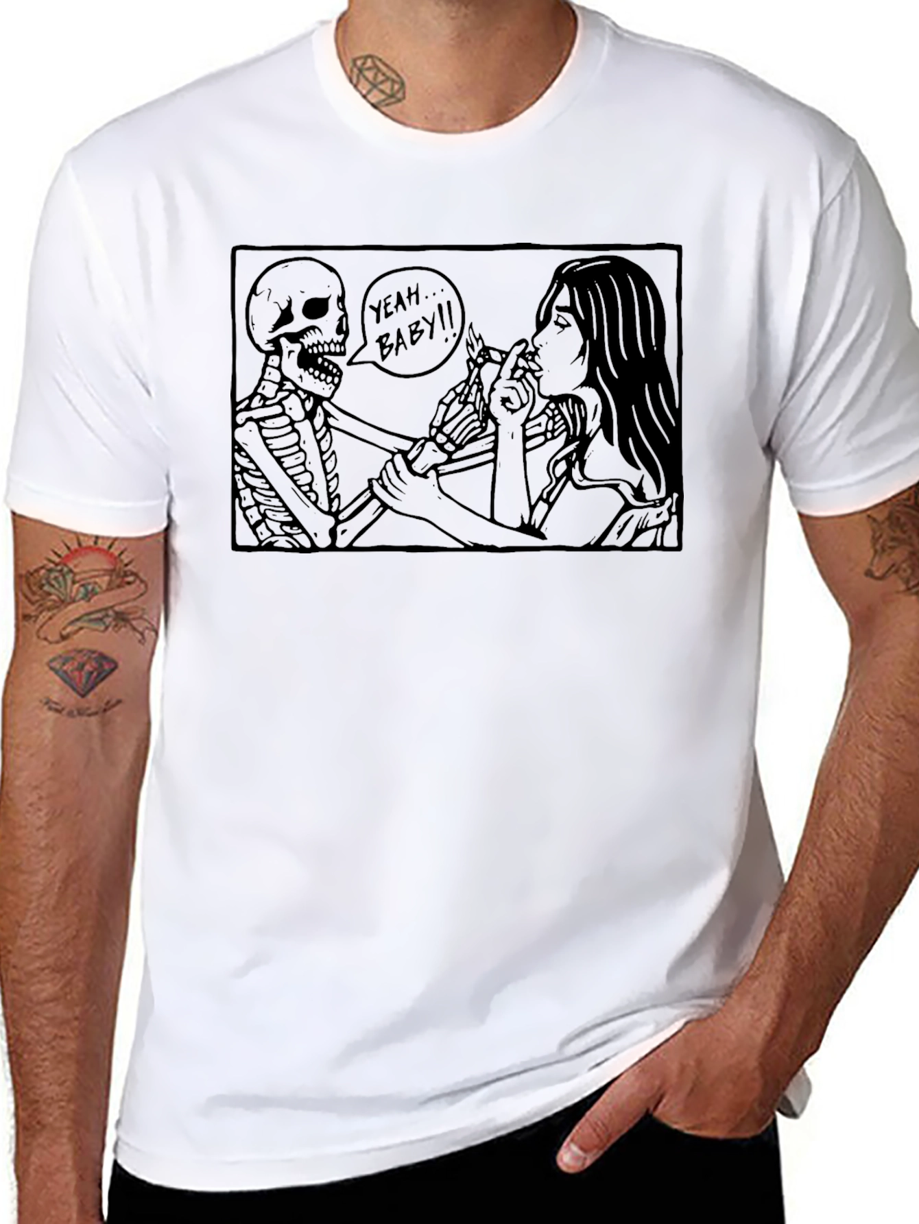 Skeleton Smoking T-Shirt - Yeah Baby!