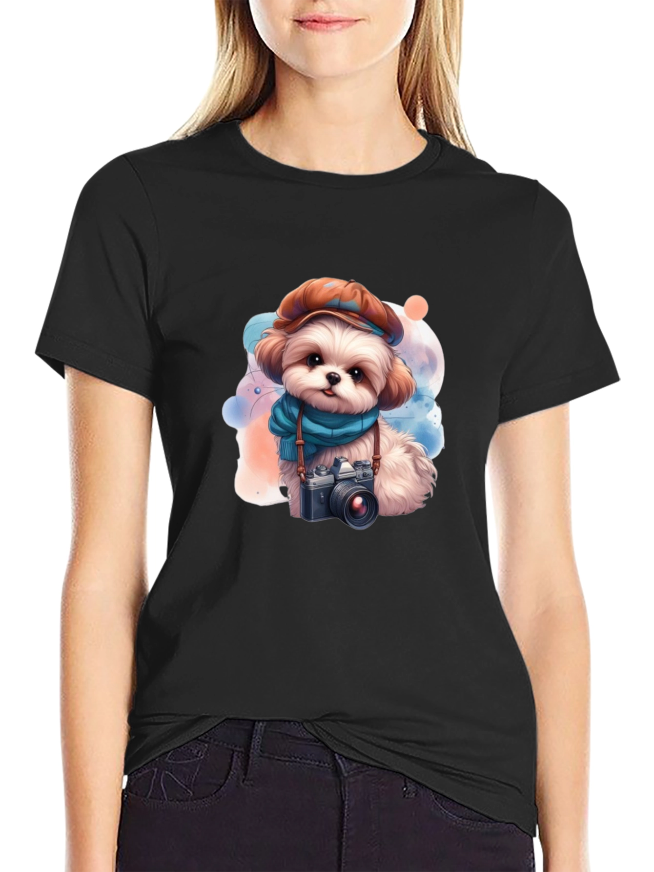 Cute Dog Photographer T-Shirt - Black