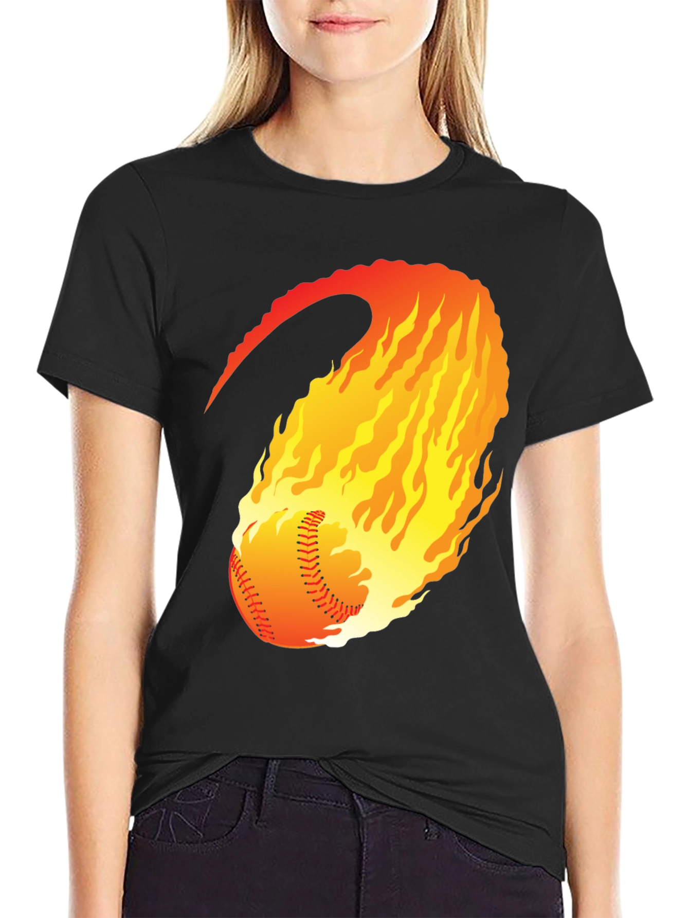 Flaming Baseball Graphic T-Shirt