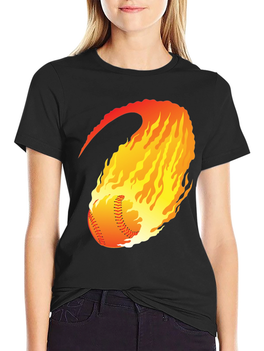 Flaming Baseball Graphic T-Shirt
