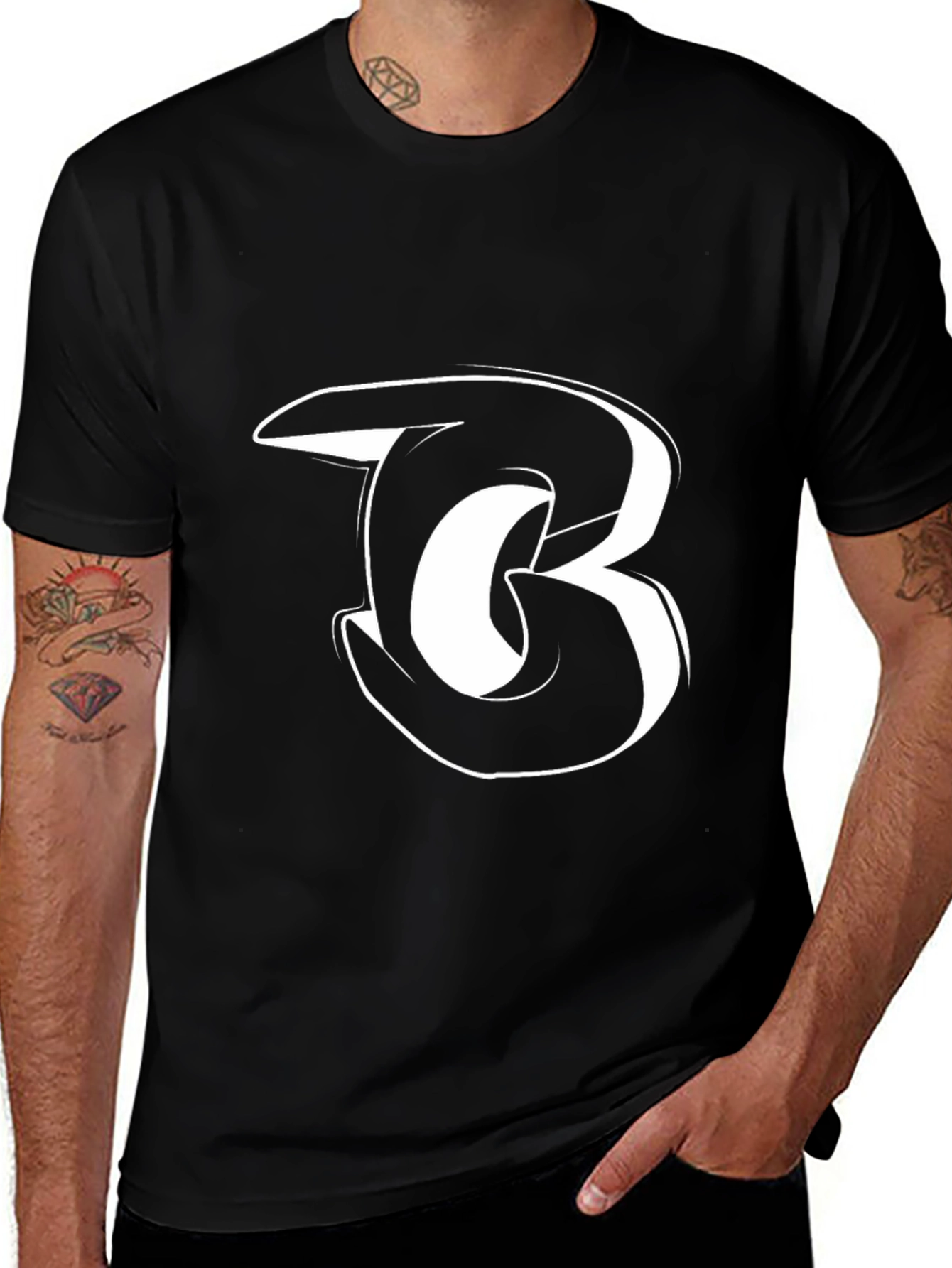 Black T-Shirt with White B Design
