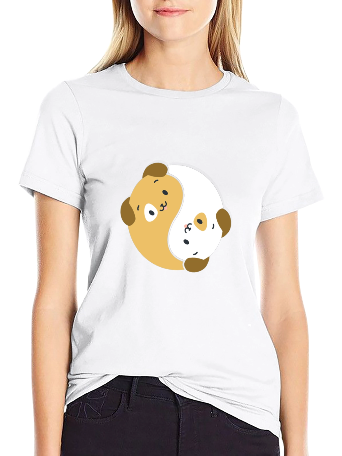 Yin Yang Puppy Dog T-Shirt - Black
