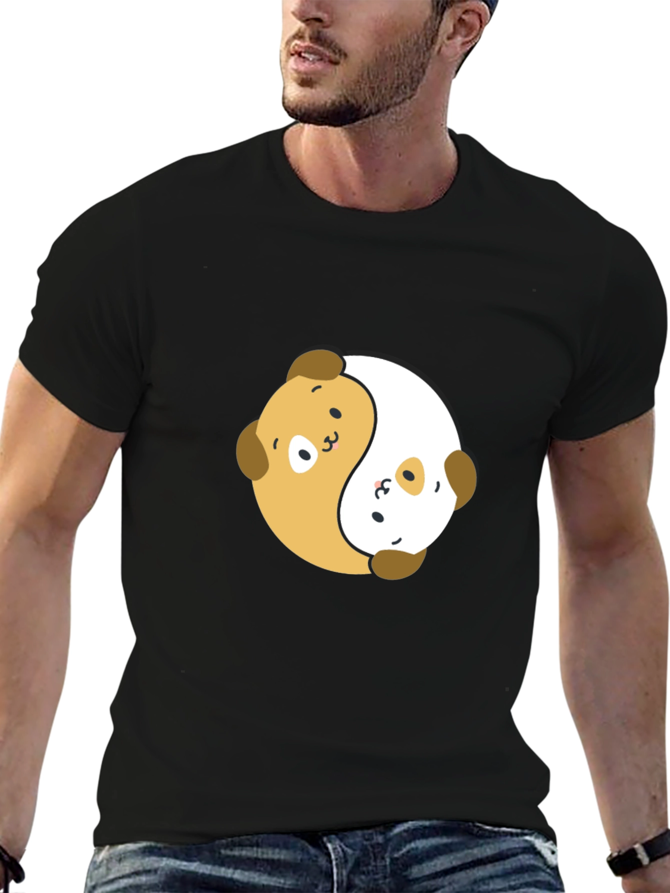 Yin Yang Puppy Dog T-Shirt - Black