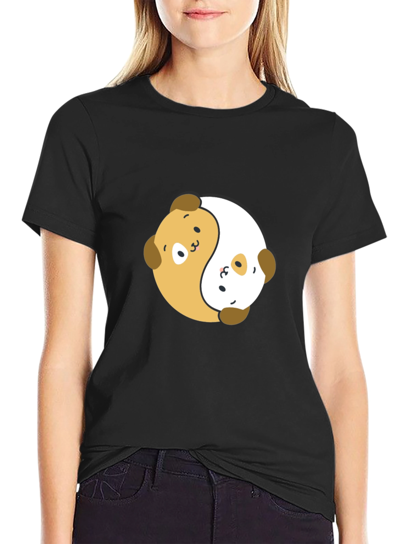 Yin Yang Puppy Dog T-Shirt - Black