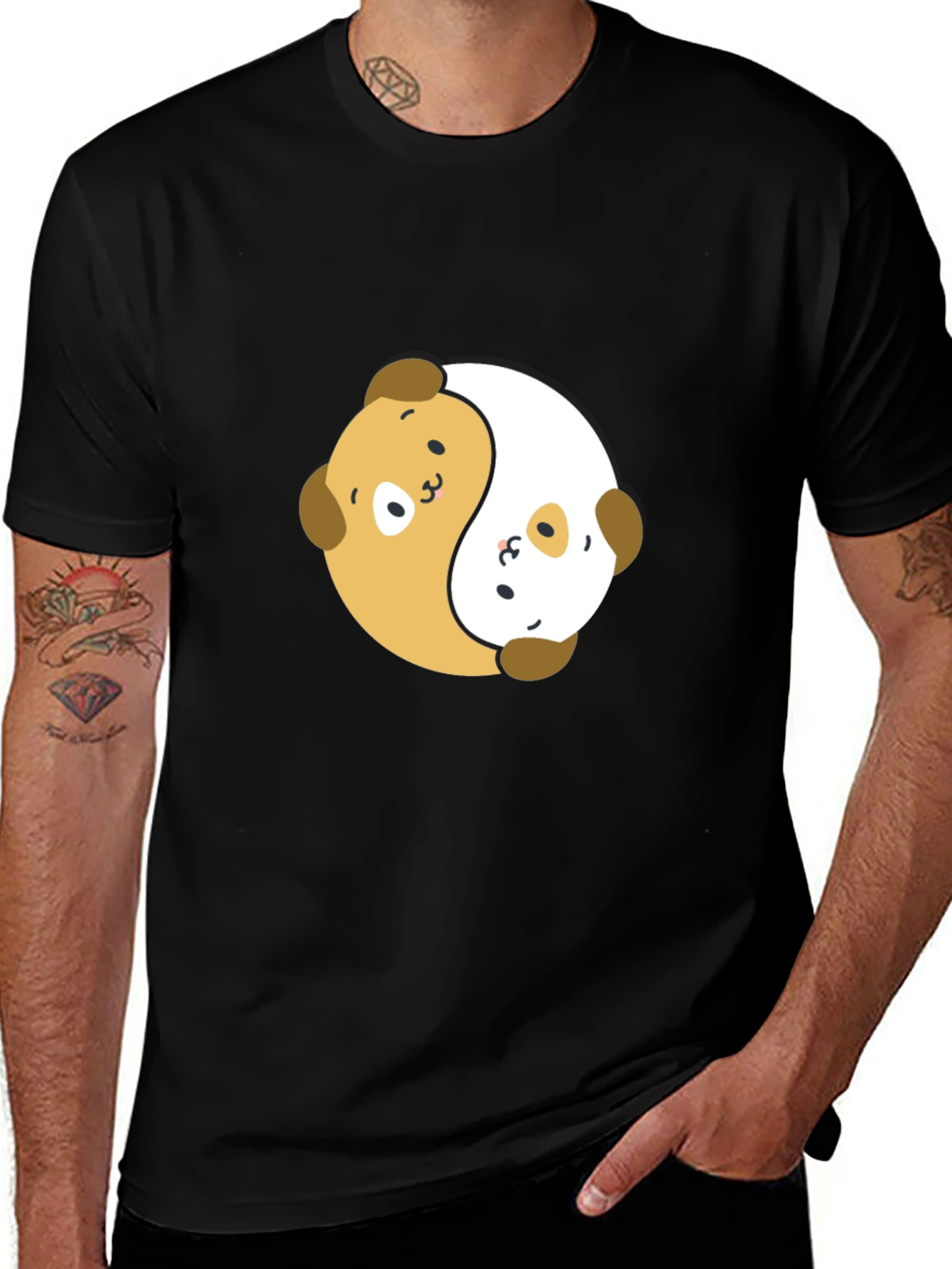 Yin Yang Puppy Dog T-Shirt - Black
