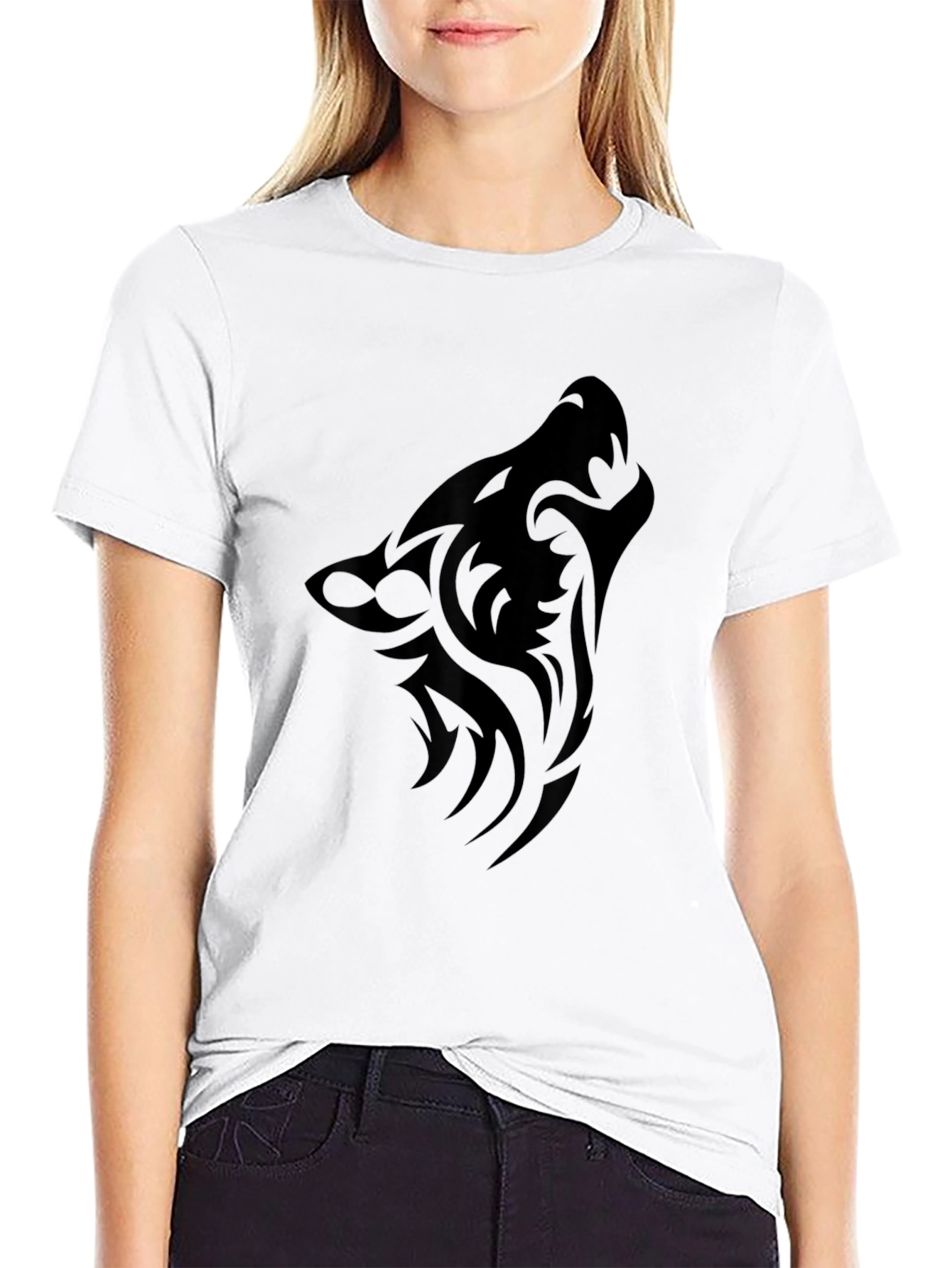 Black Tribal Wolf Head T-Shirt