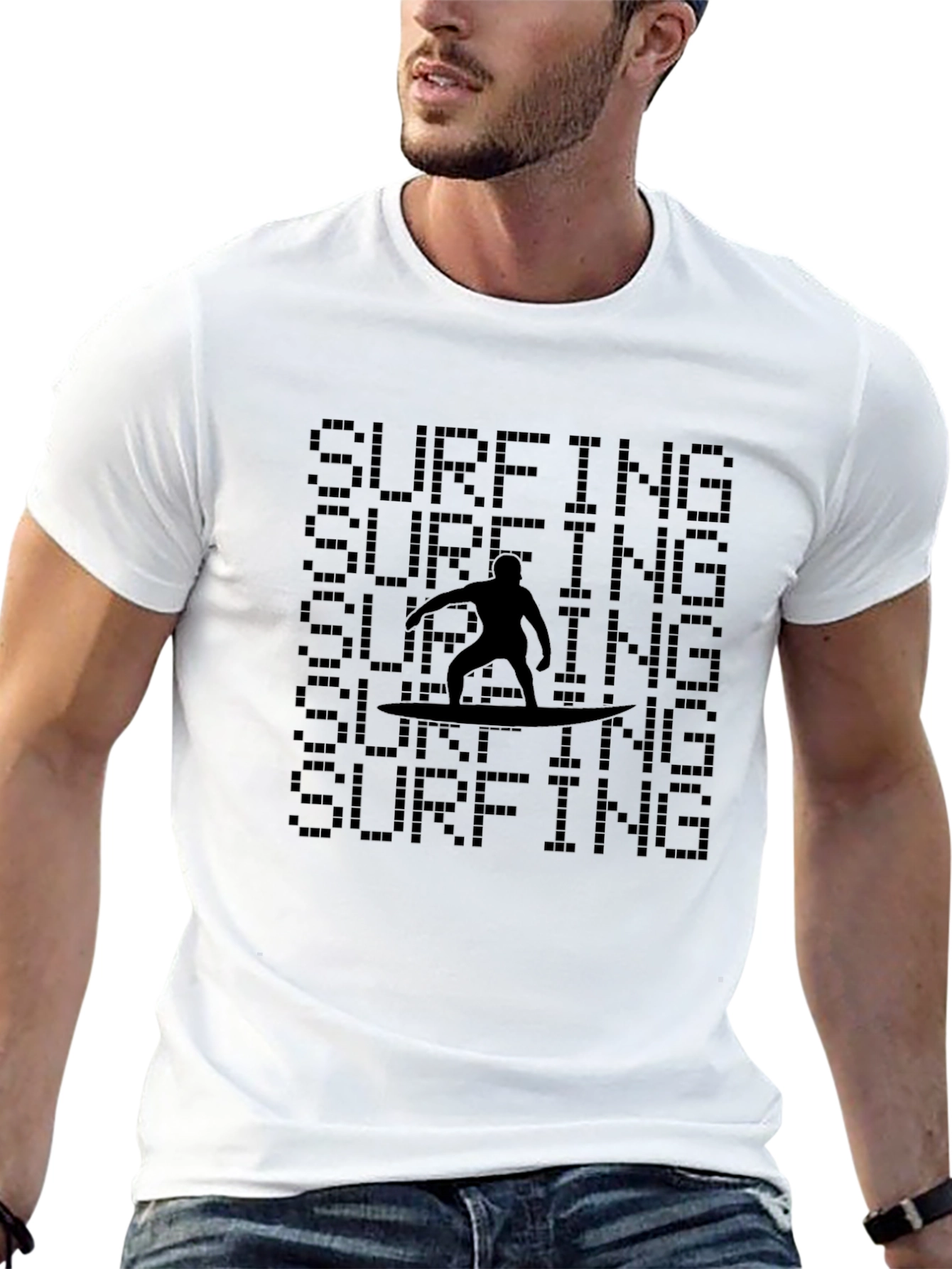 Surfing Silhouette Graphic Tee - Black