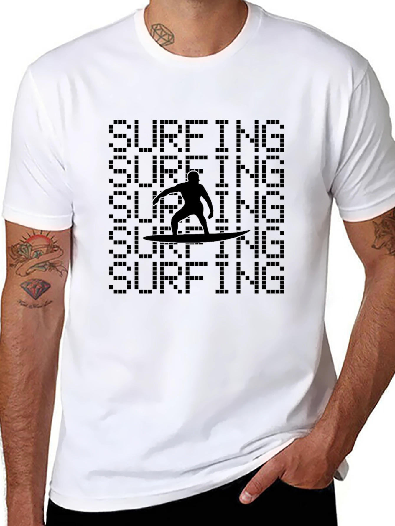 Surfing Silhouette Graphic Tee - Black