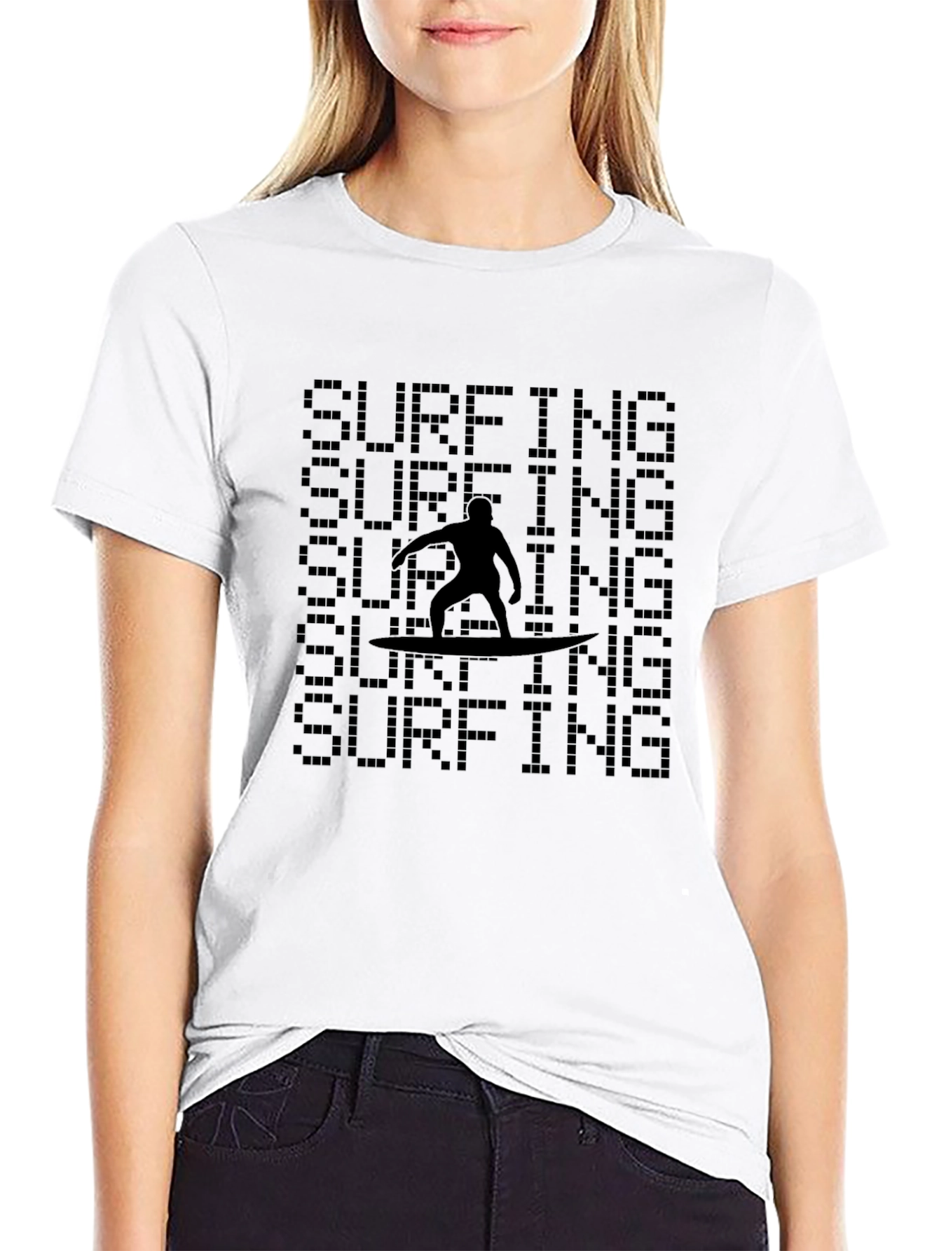 Surfing Silhouette Graphic Tee - Black