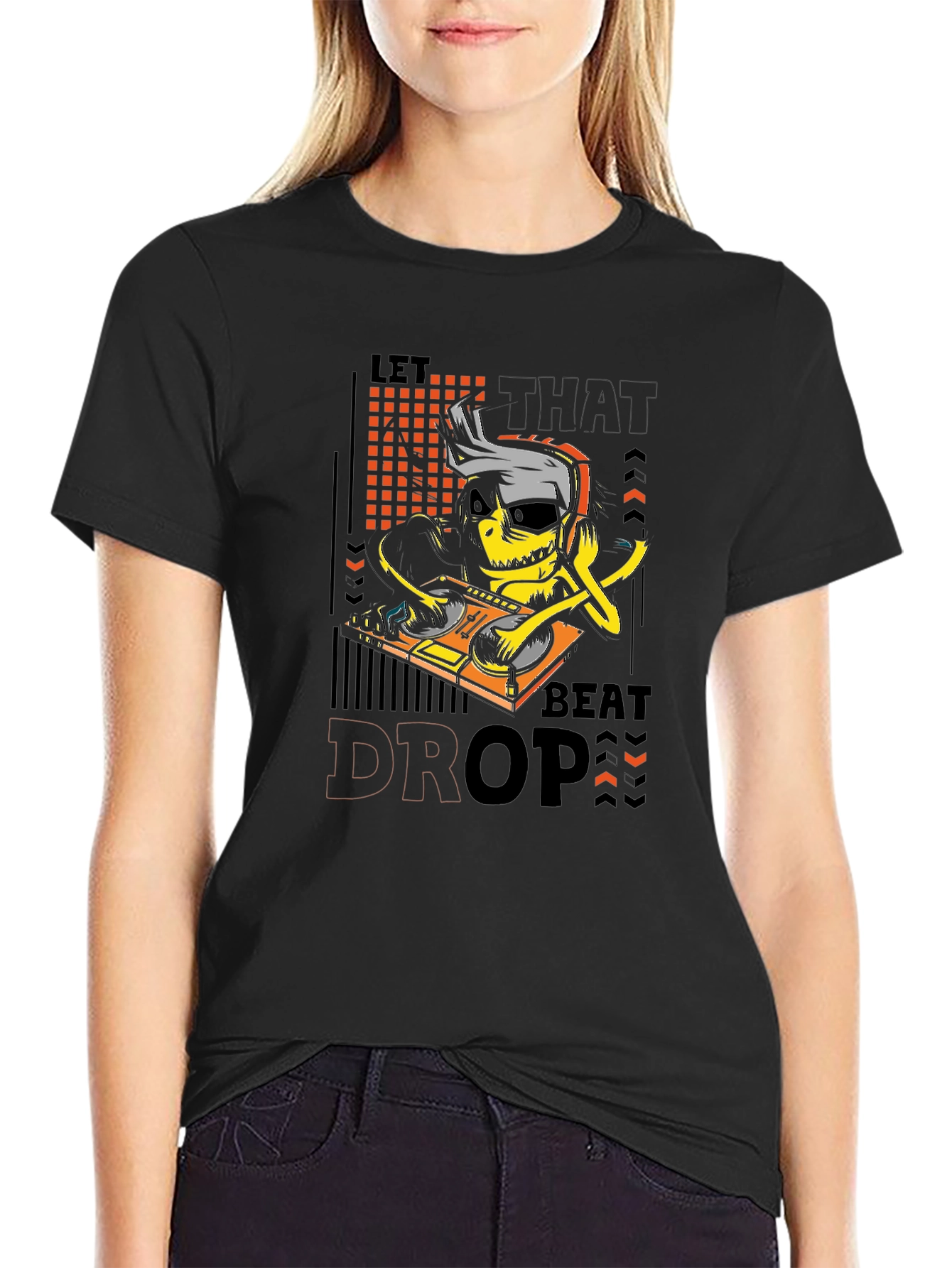 DJ Skeleton Let That Beat Drop Black Graphic Tee