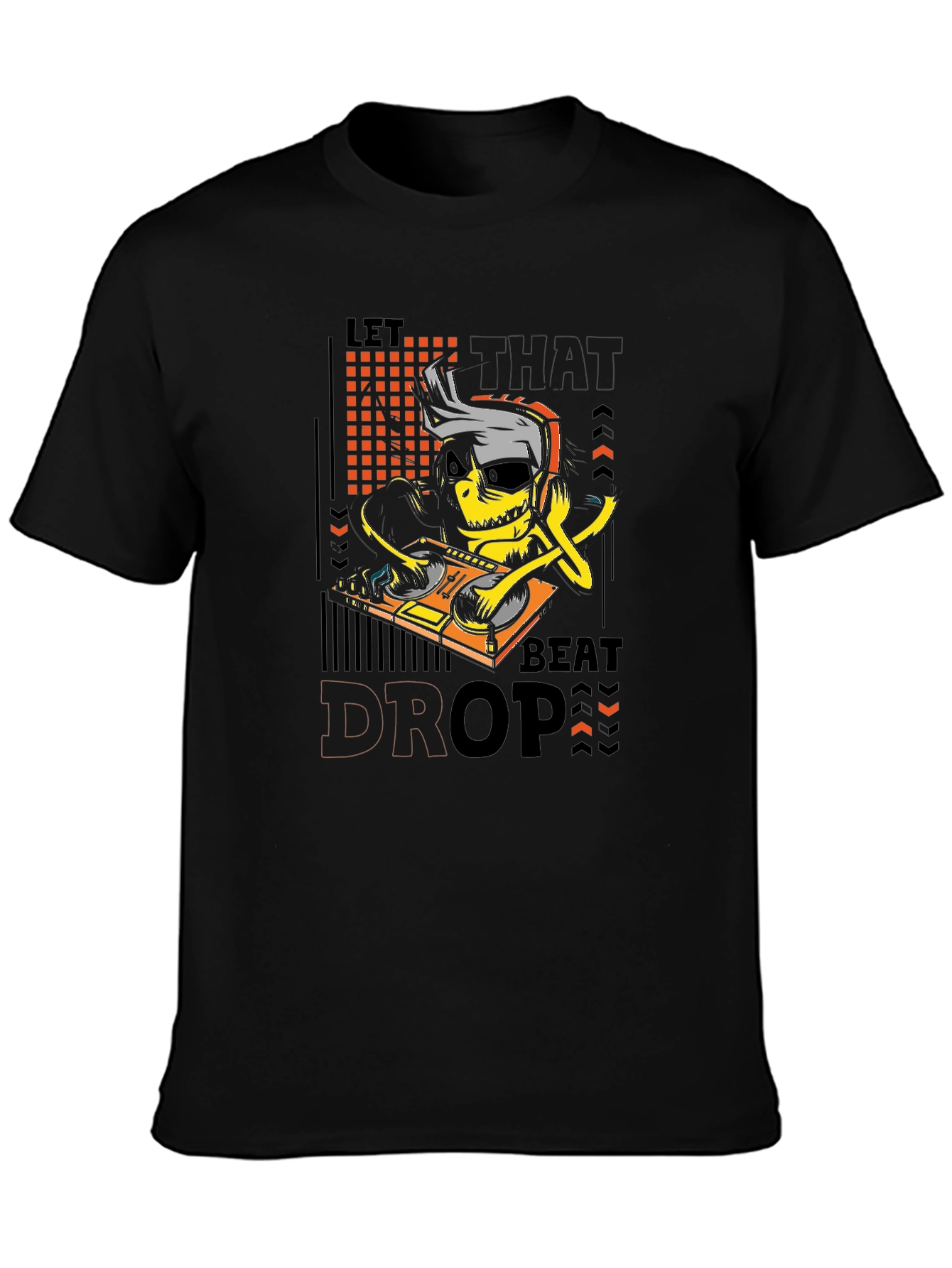DJ Skeleton Let That Beat Drop Black Graphic Tee