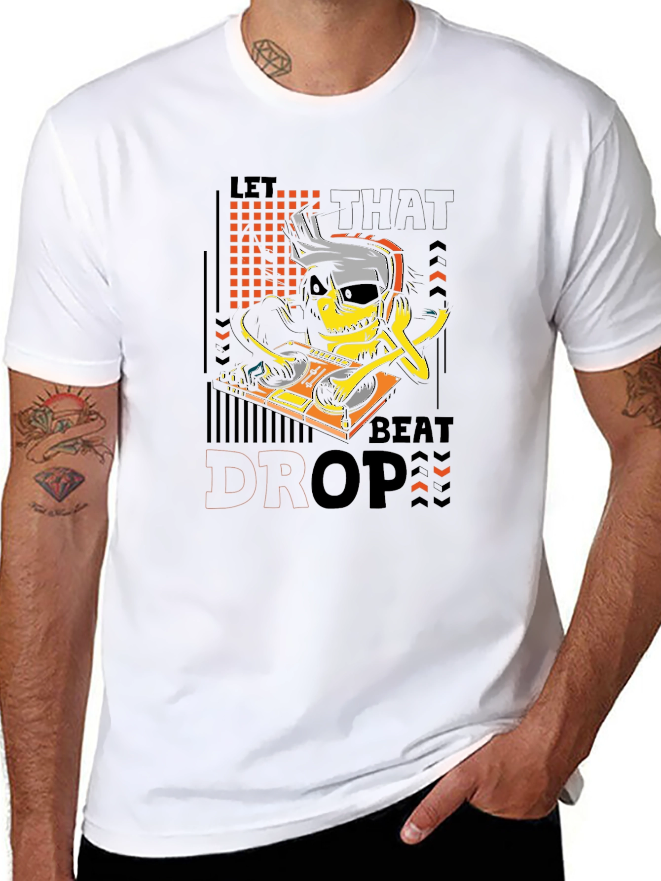 DJ Skeleton Let That Beat Drop Black Graphic Tee