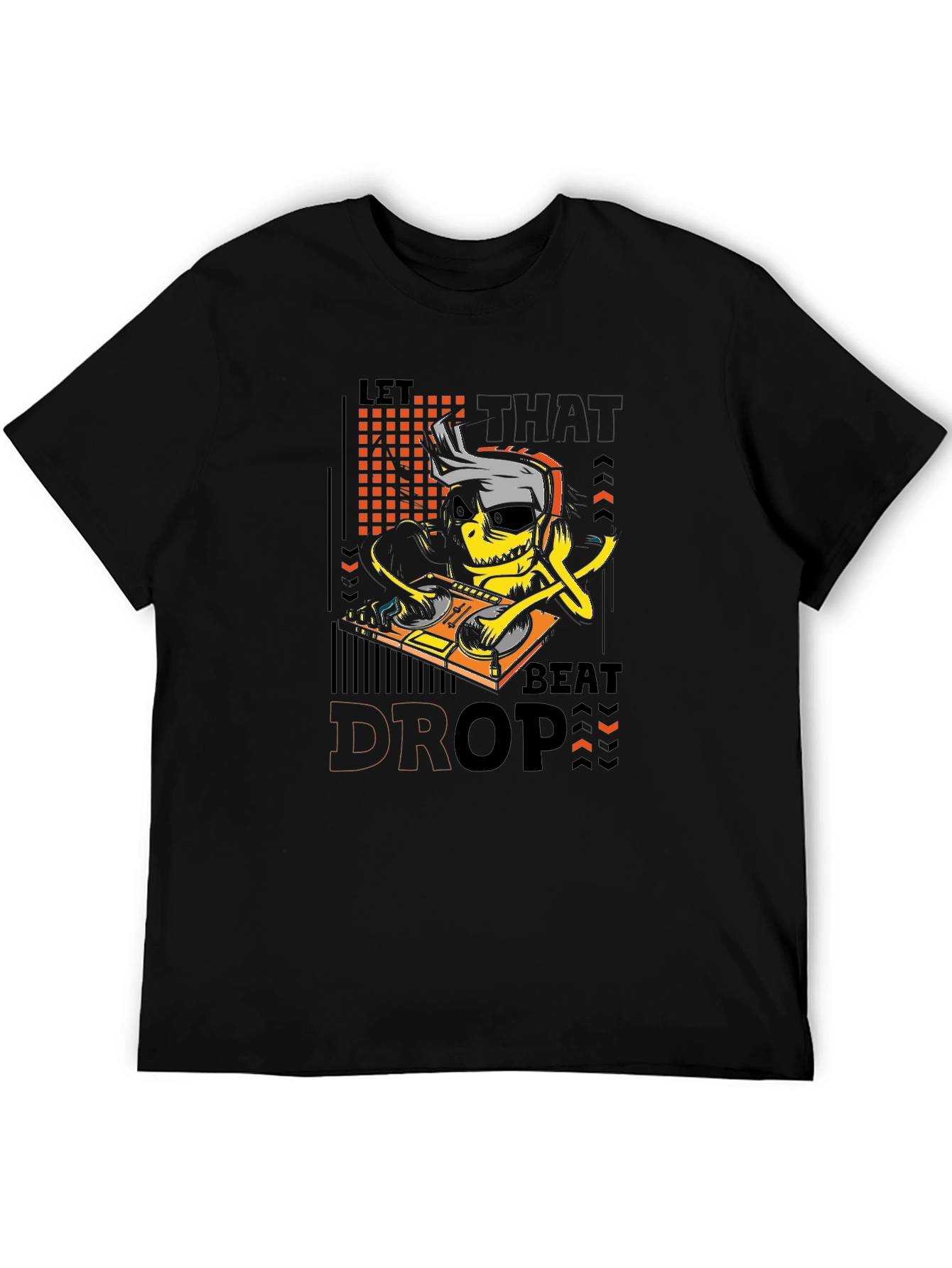 DJ Skeleton Let That Beat Drop Black Graphic Tee
