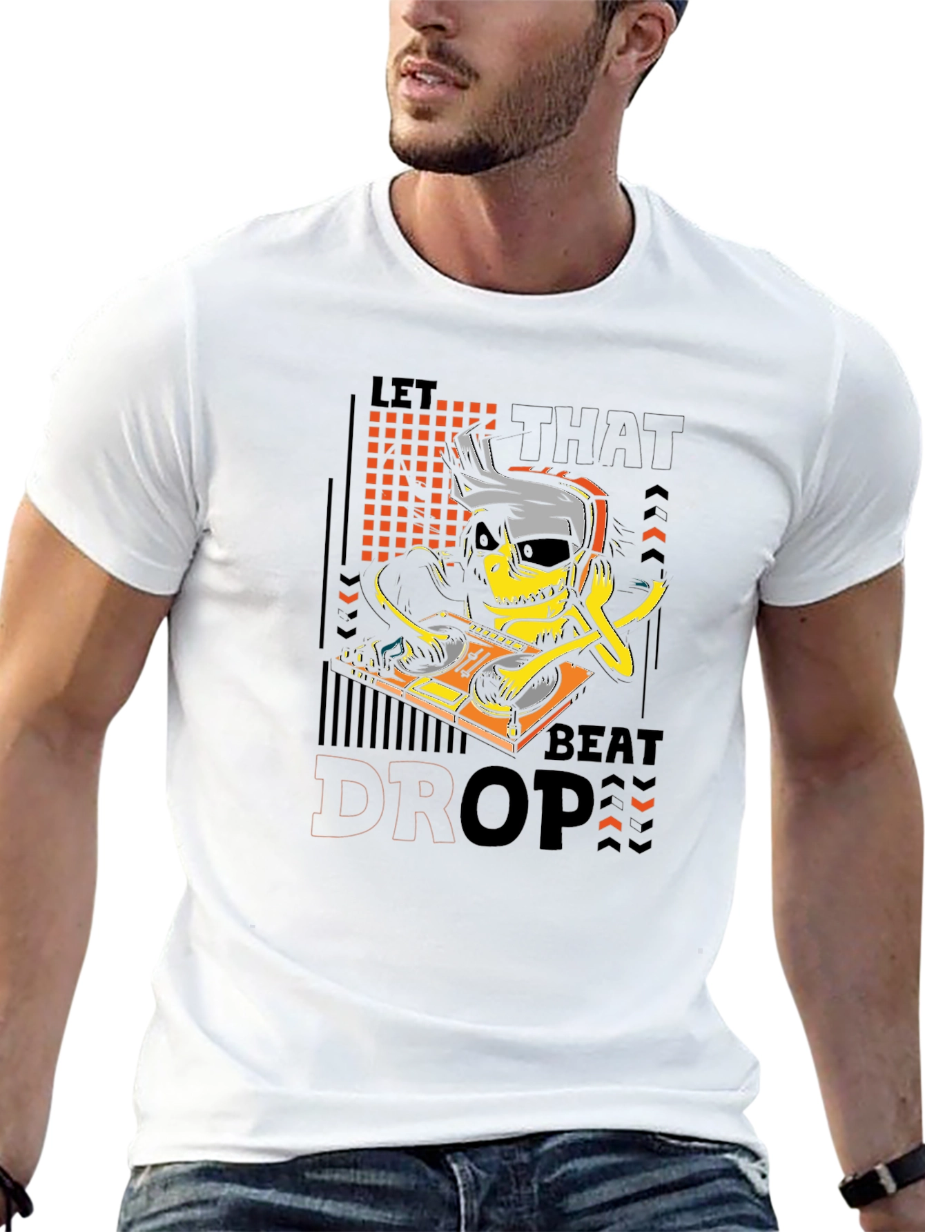 DJ Skeleton Let That Beat Drop Black Graphic Tee