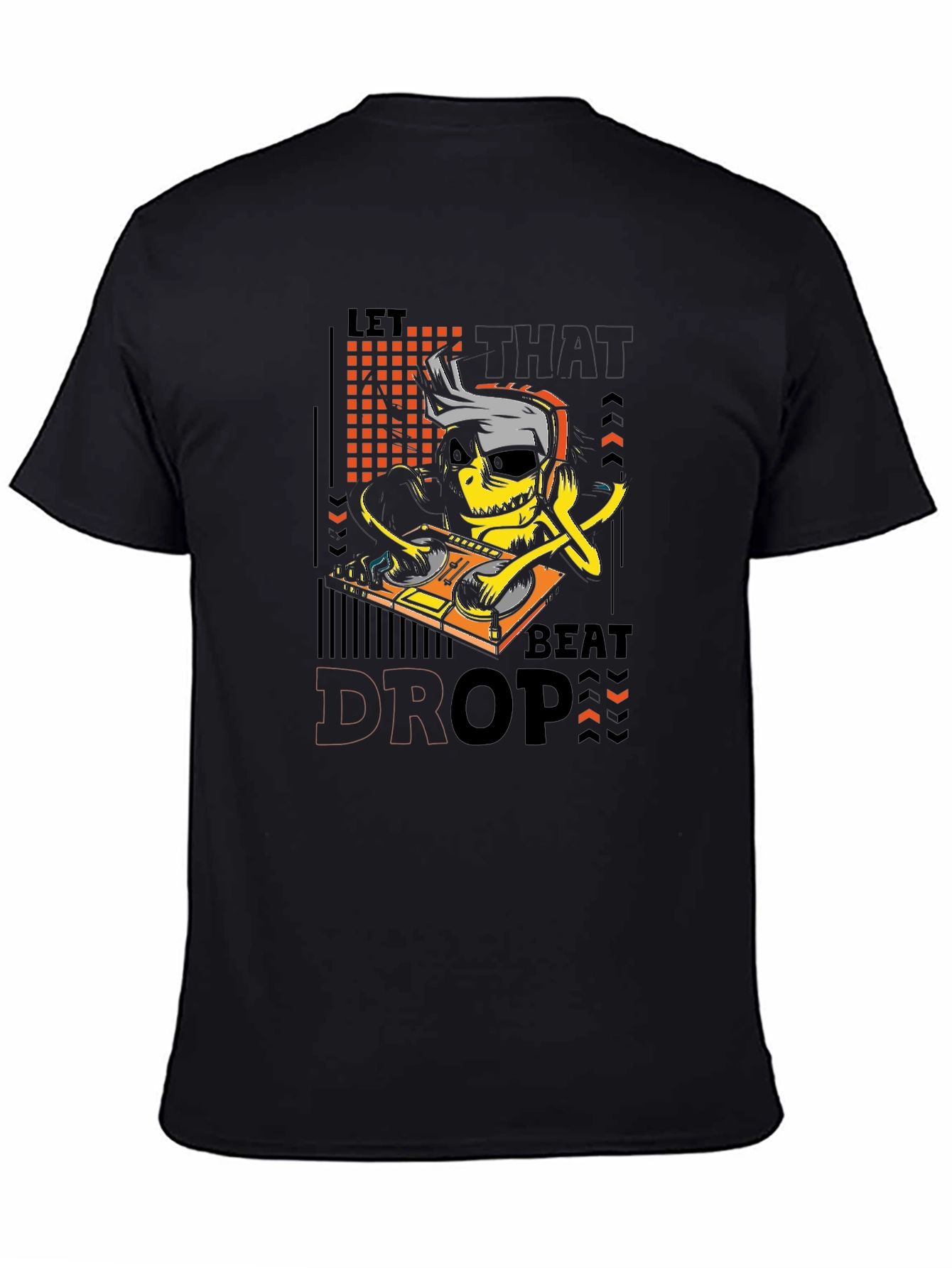 DJ Skeleton Let That Beat Drop Black Graphic Tee