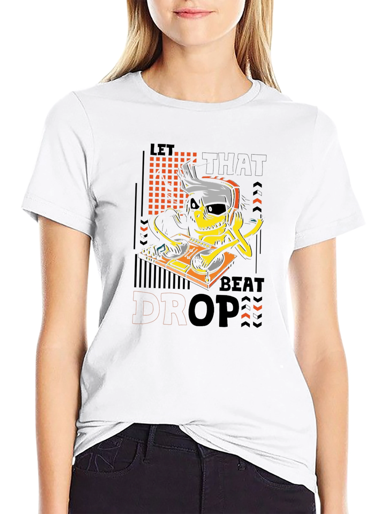 DJ Skeleton Let That Beat Drop Black Graphic Tee