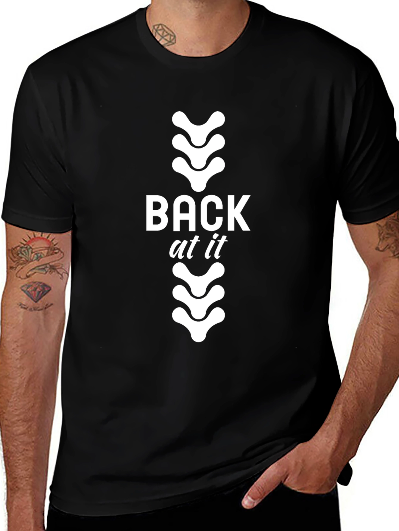Back At It Spine Design Black T-Shirt