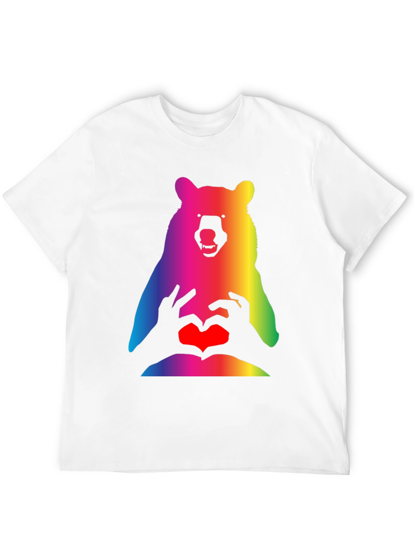 Rainbow Bear Heart Hands Graphic T-Shirt