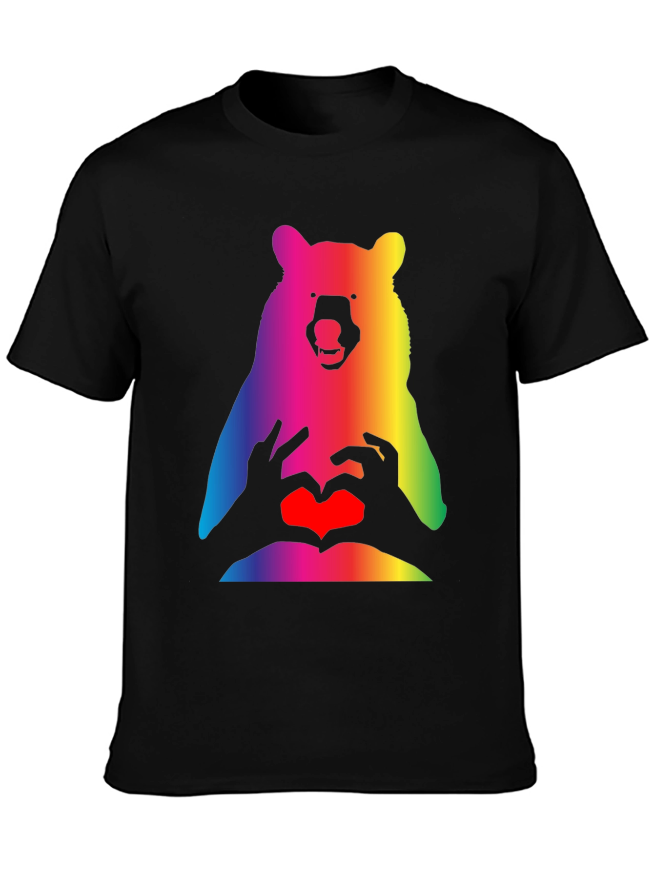 Rainbow Bear Heart Hands Graphic T-Shirt