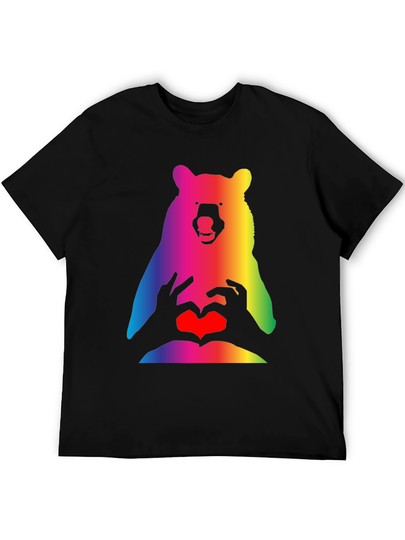 Rainbow Bear Heart Hands Graphic T-Shirt