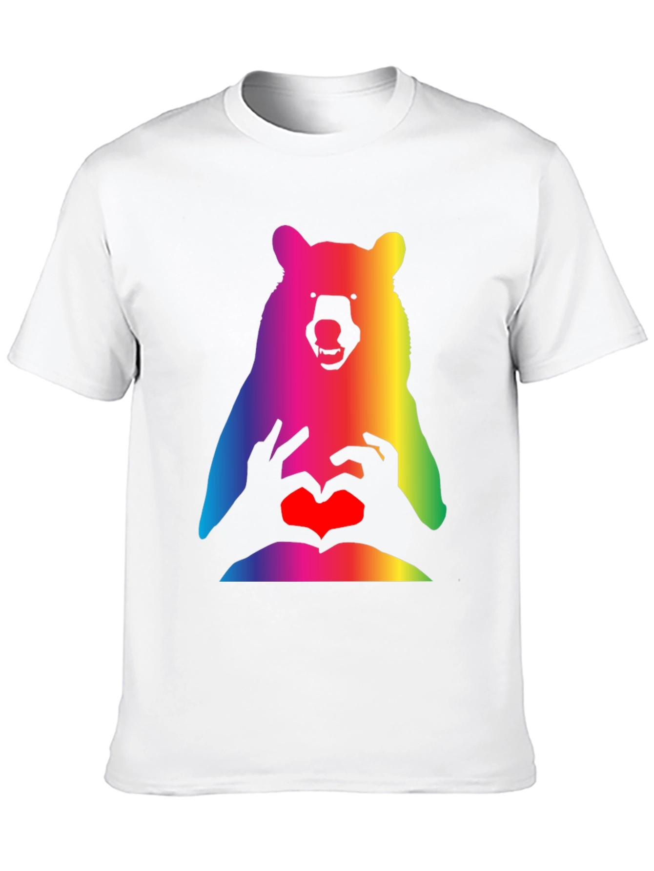 Rainbow Bear Heart Hands Graphic T-Shirt