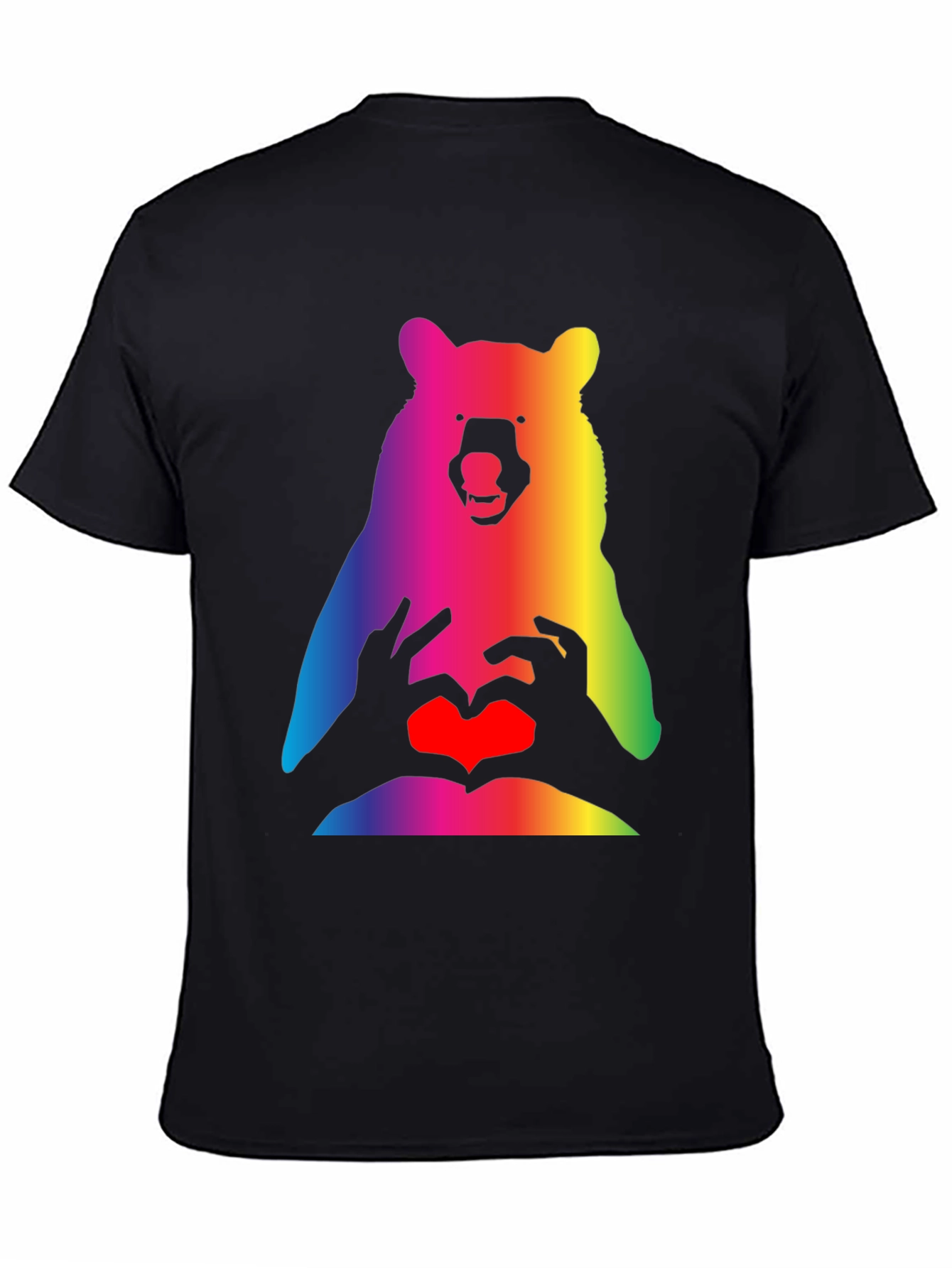 Rainbow Bear Heart Hands Graphic T-Shirt