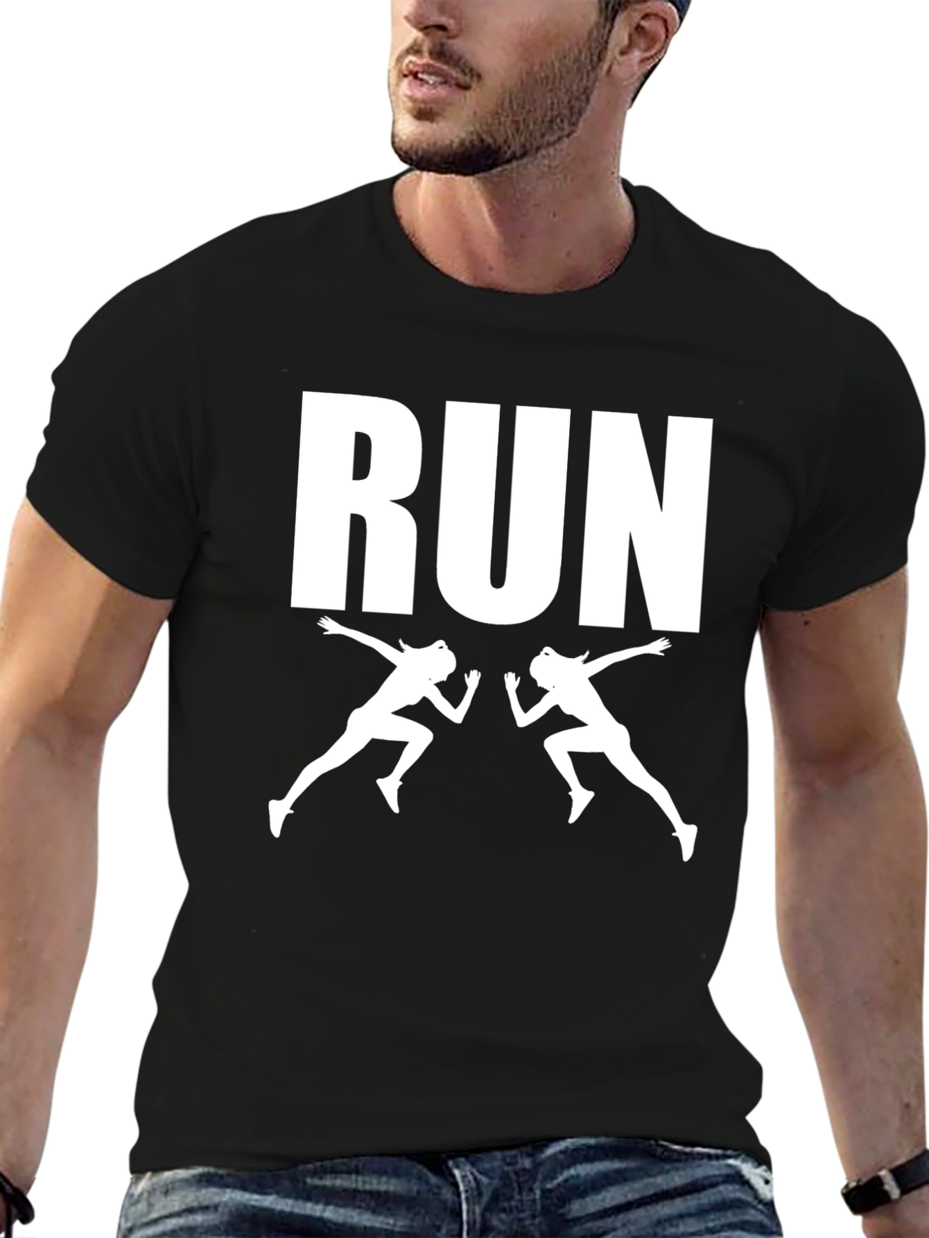Run Graphic Tee - Black Cotton Running T-Shirt