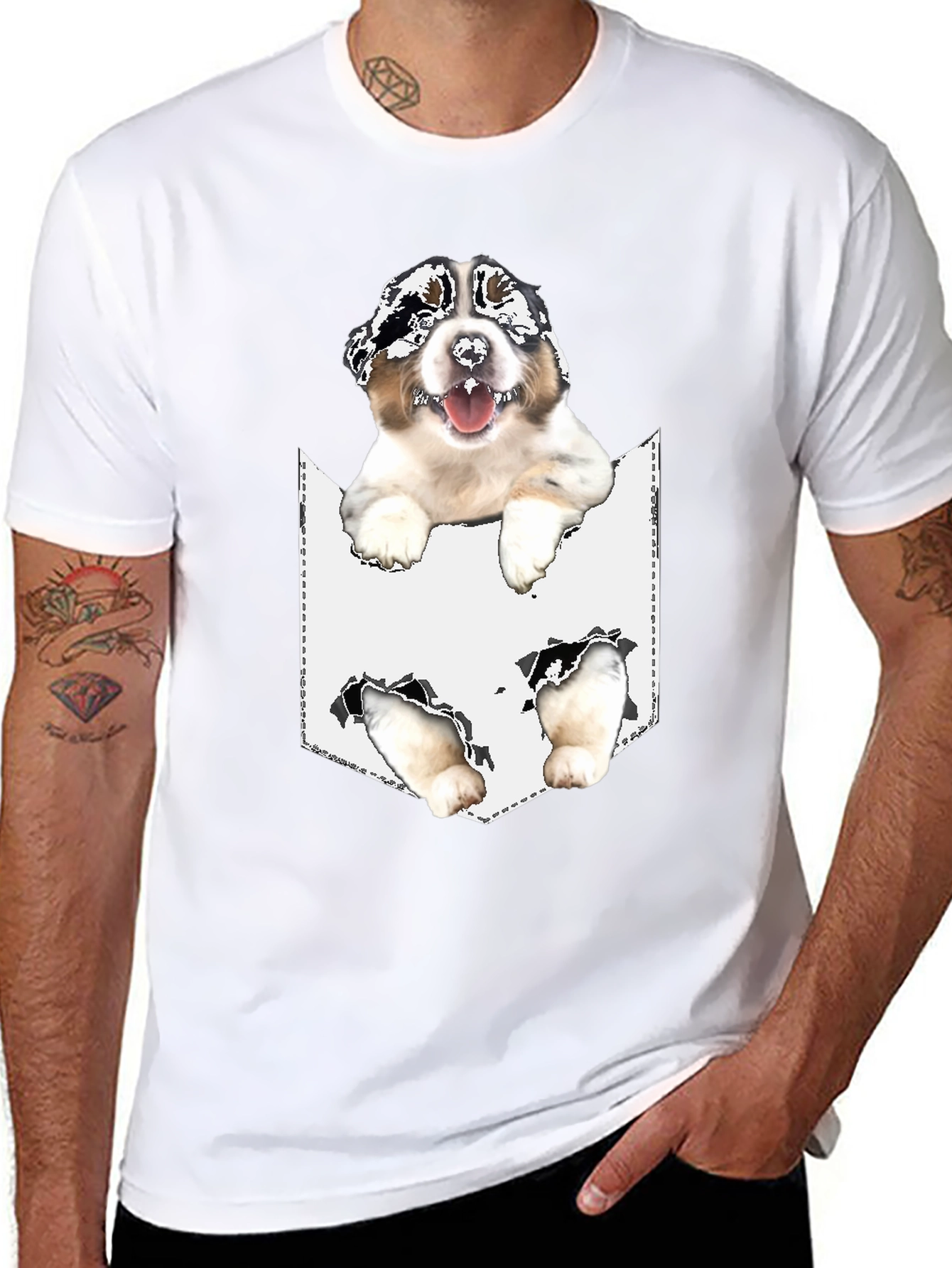 Dog Pocket T-Shirt - Novelty Pet Tee