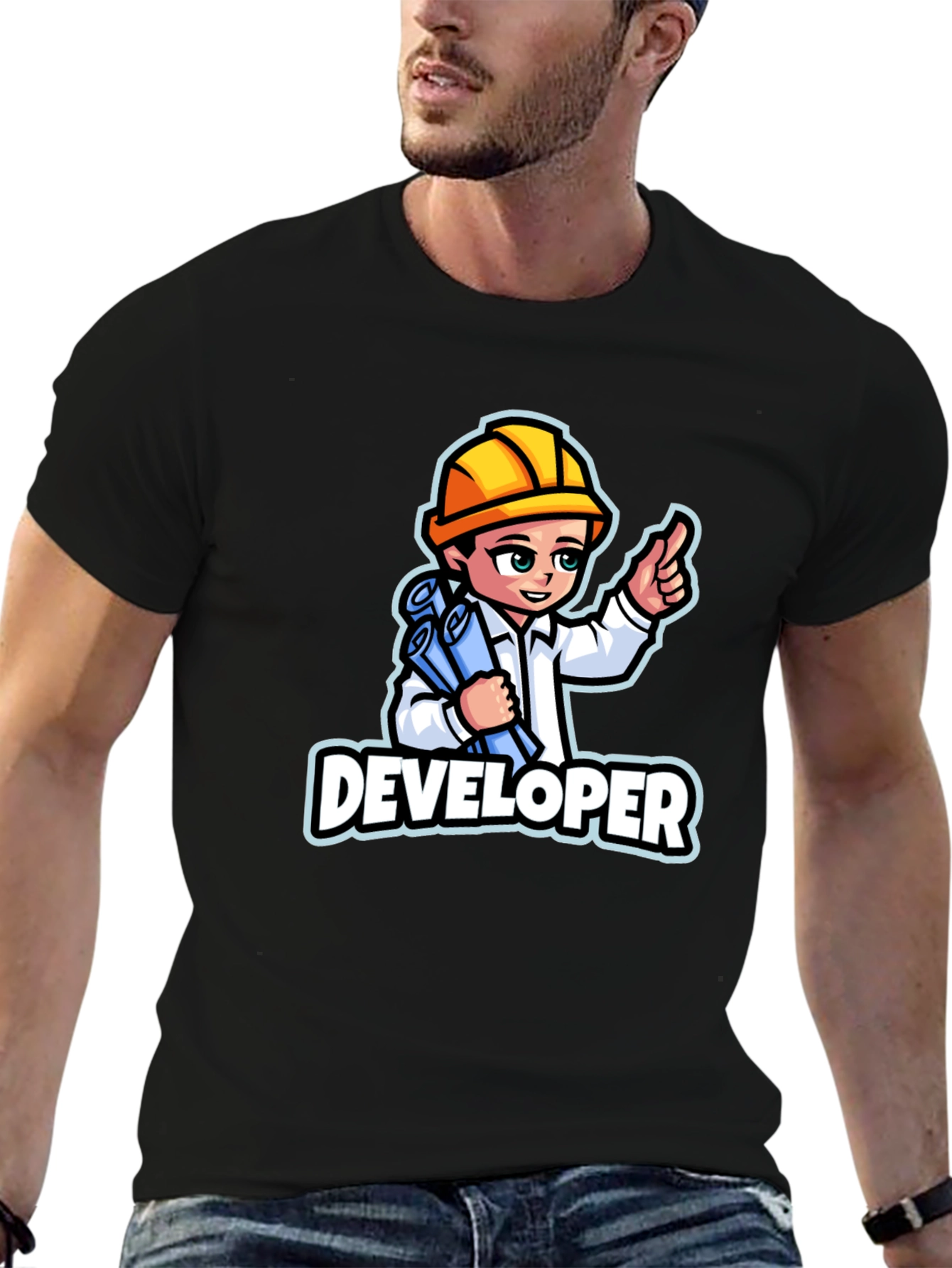 Developer Cartoon Graphic T-Shirt - Soft Cotton Blend