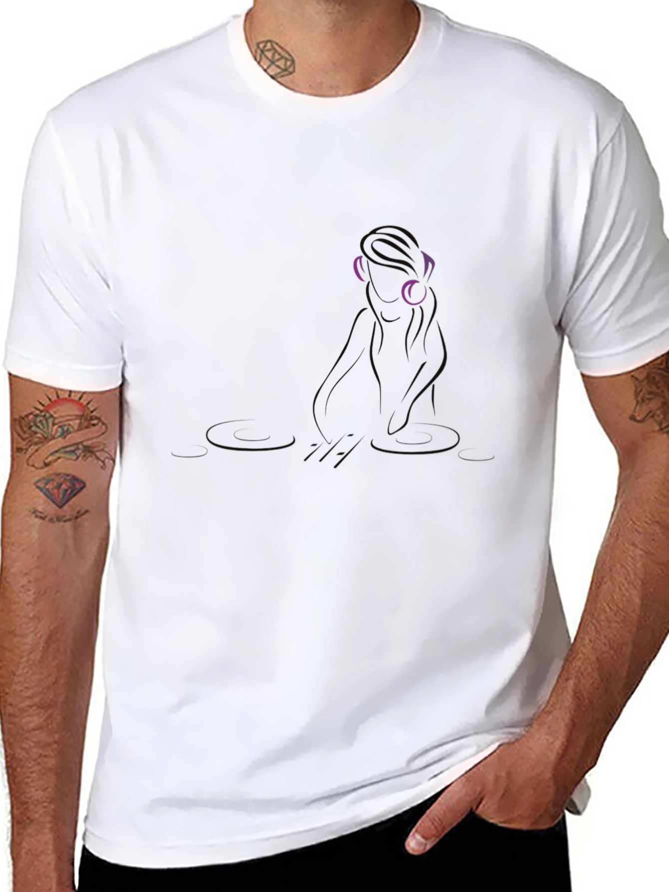 Mens Black Graphic Tee - DJ Girl