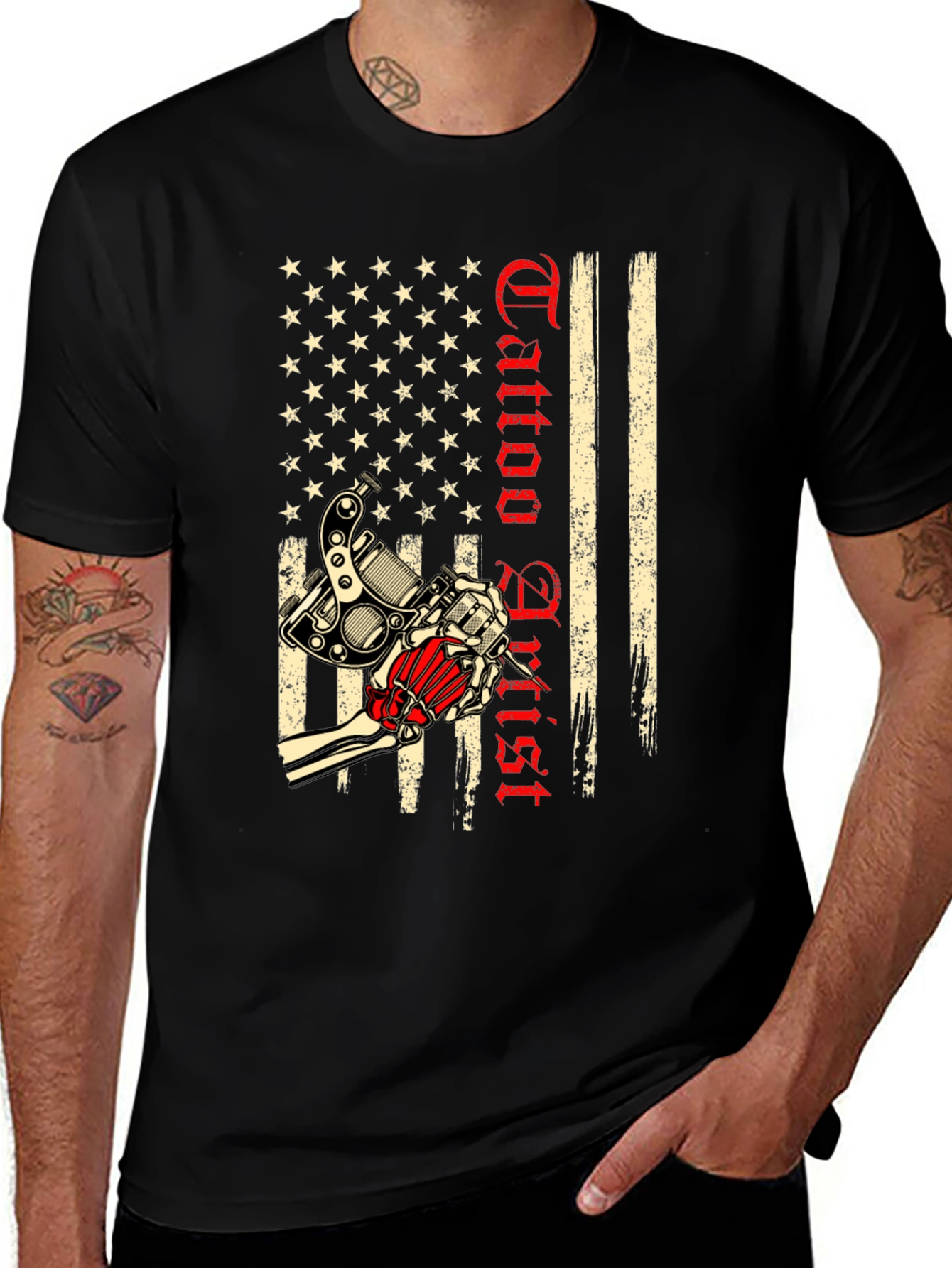 Tattoo Artist USA Flag Graphic T-Shirt