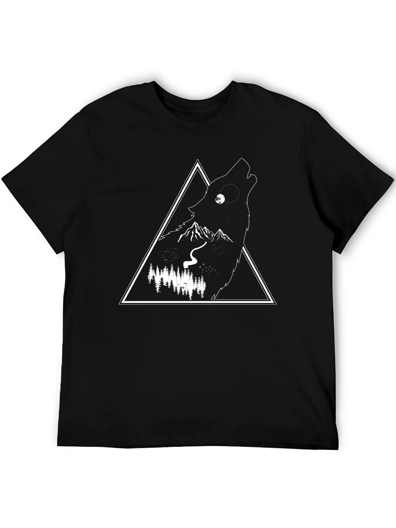 Mens Black Wolf Graphic Tee - Nature Inspired Design