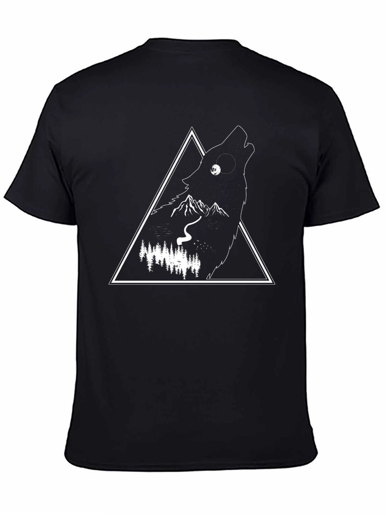 Mens Black Wolf Graphic Tee - Nature Inspired Design