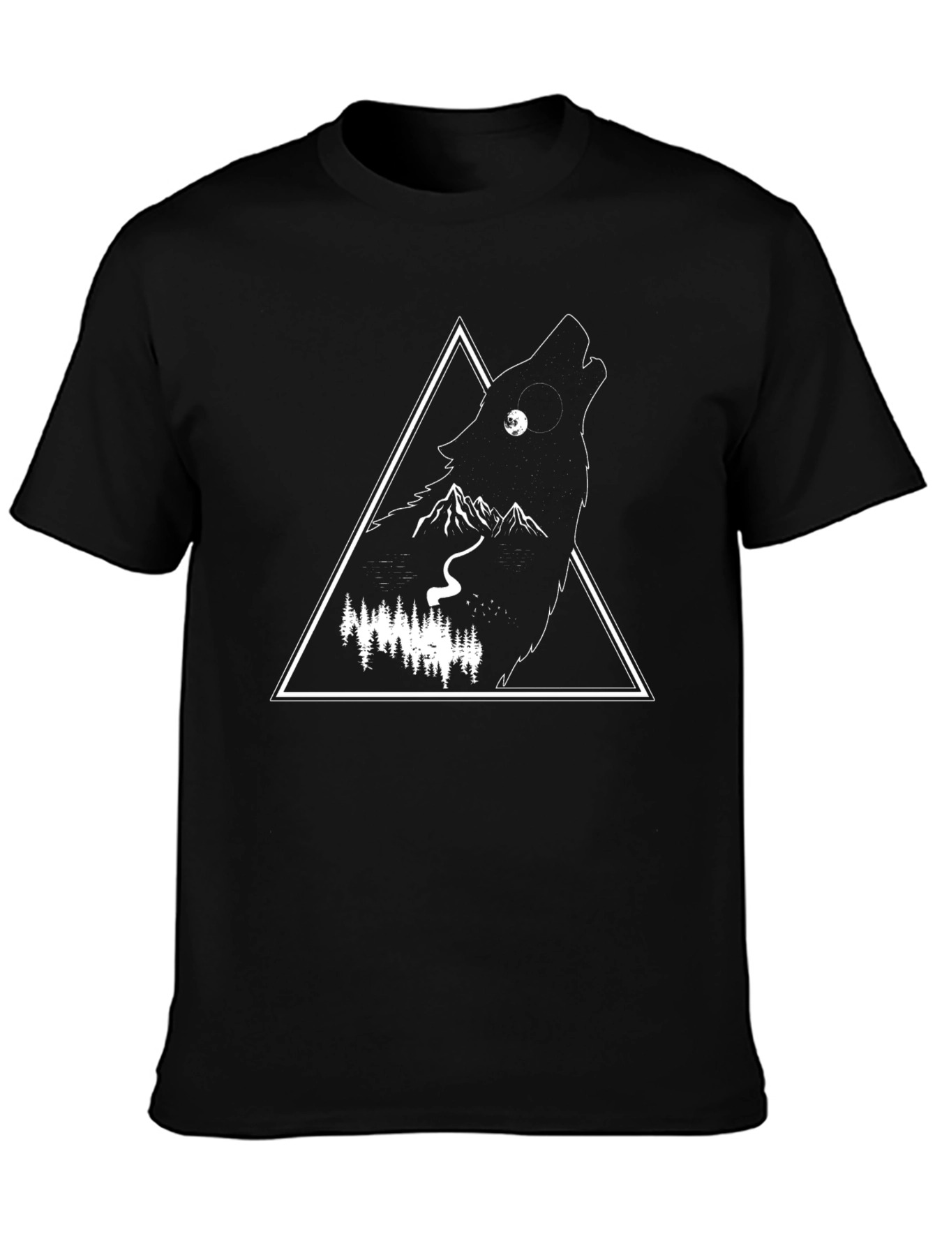 Mens Black Wolf Graphic Tee - Nature Inspired Design