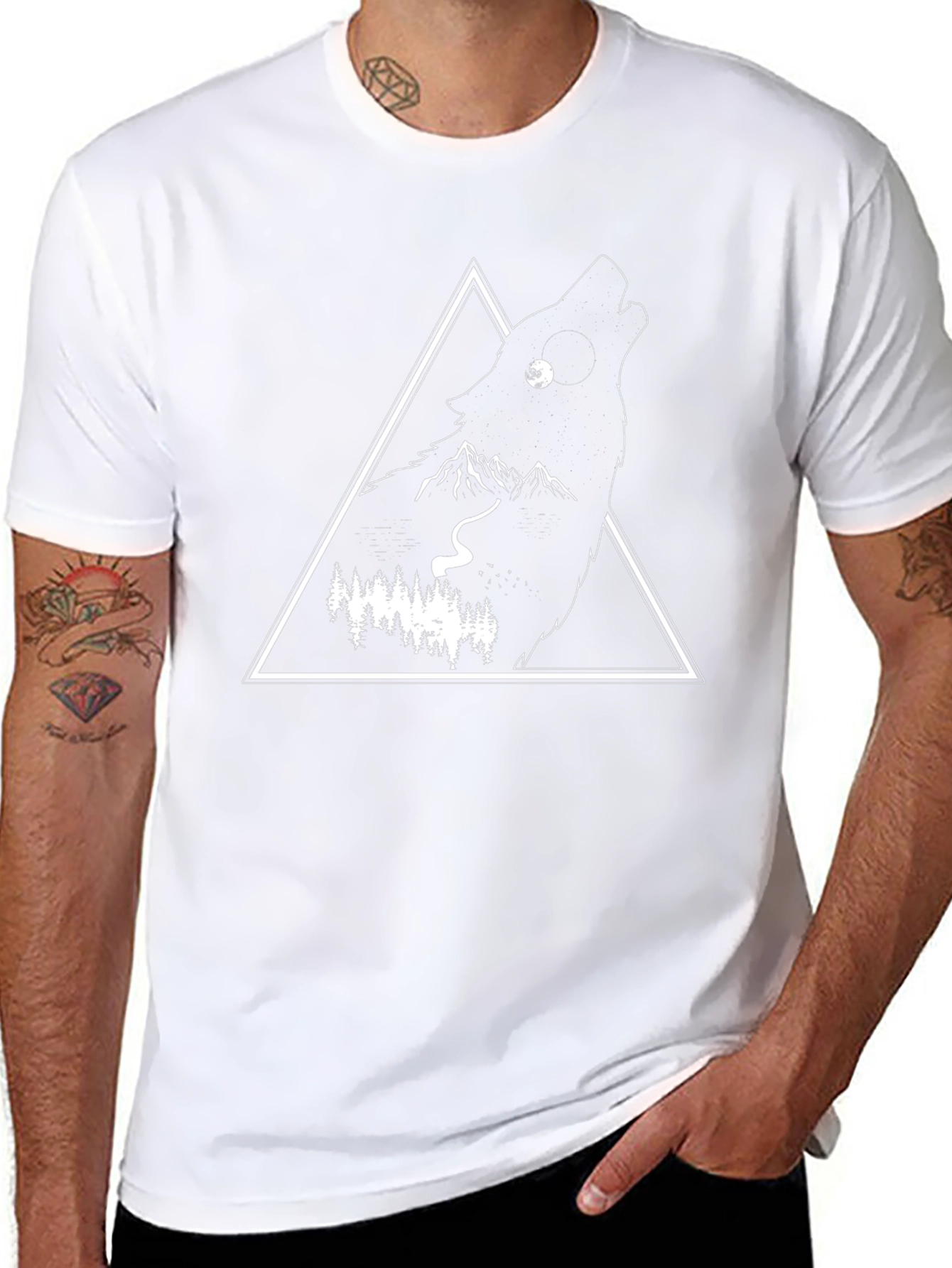 Mens Black Wolf Graphic Tee - Nature Inspired Design