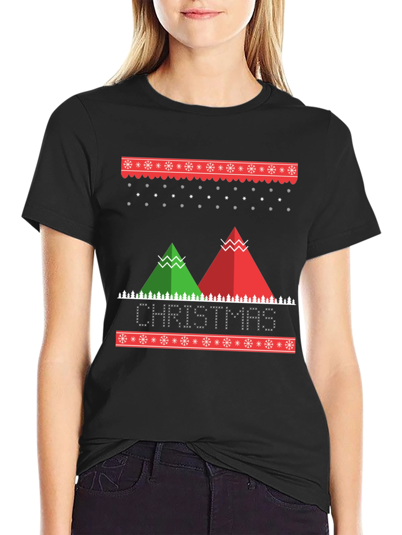 Christmas Holiday Graphic Print Crew Neck T-Shirt