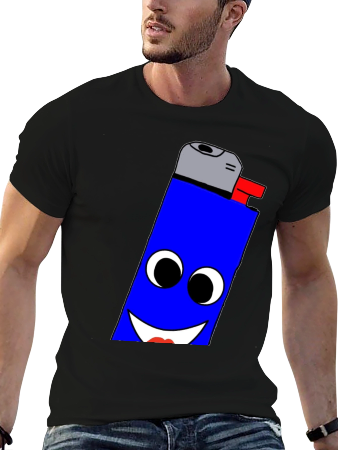 Funny Lighter Face Graphic Black T-Shirt