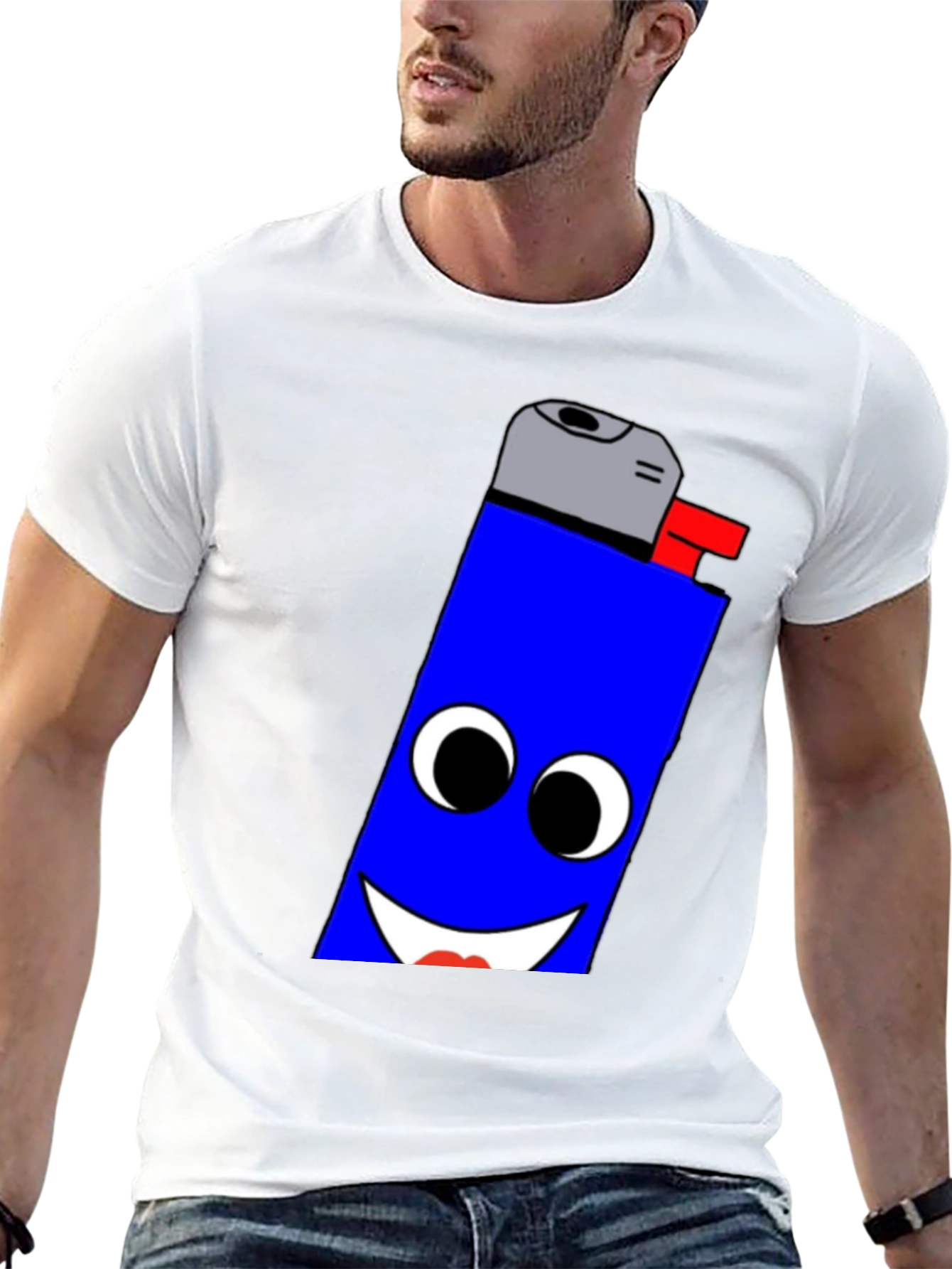 Funny Lighter Face Graphic Black T-Shirt