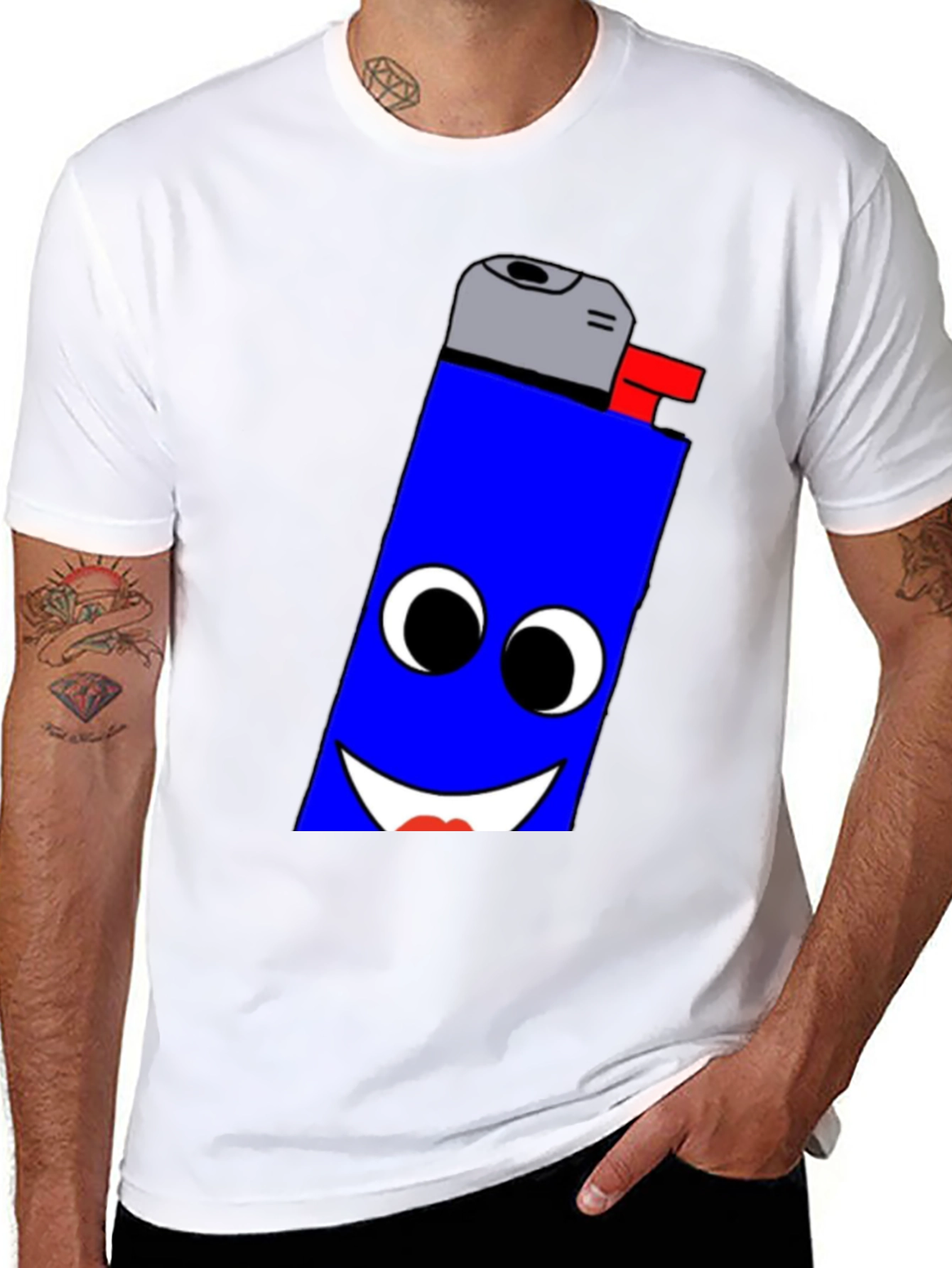 Funny Lighter Face Graphic Black T-Shirt