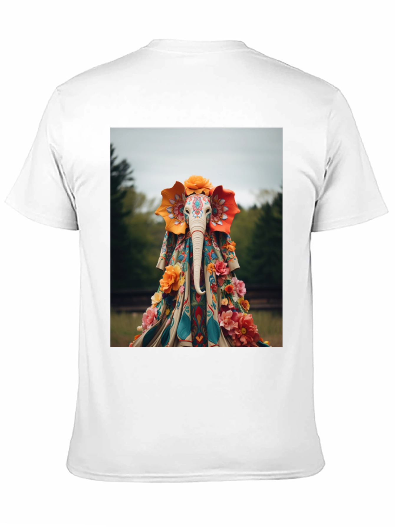 Elephant Floral Art Black T-Shirt