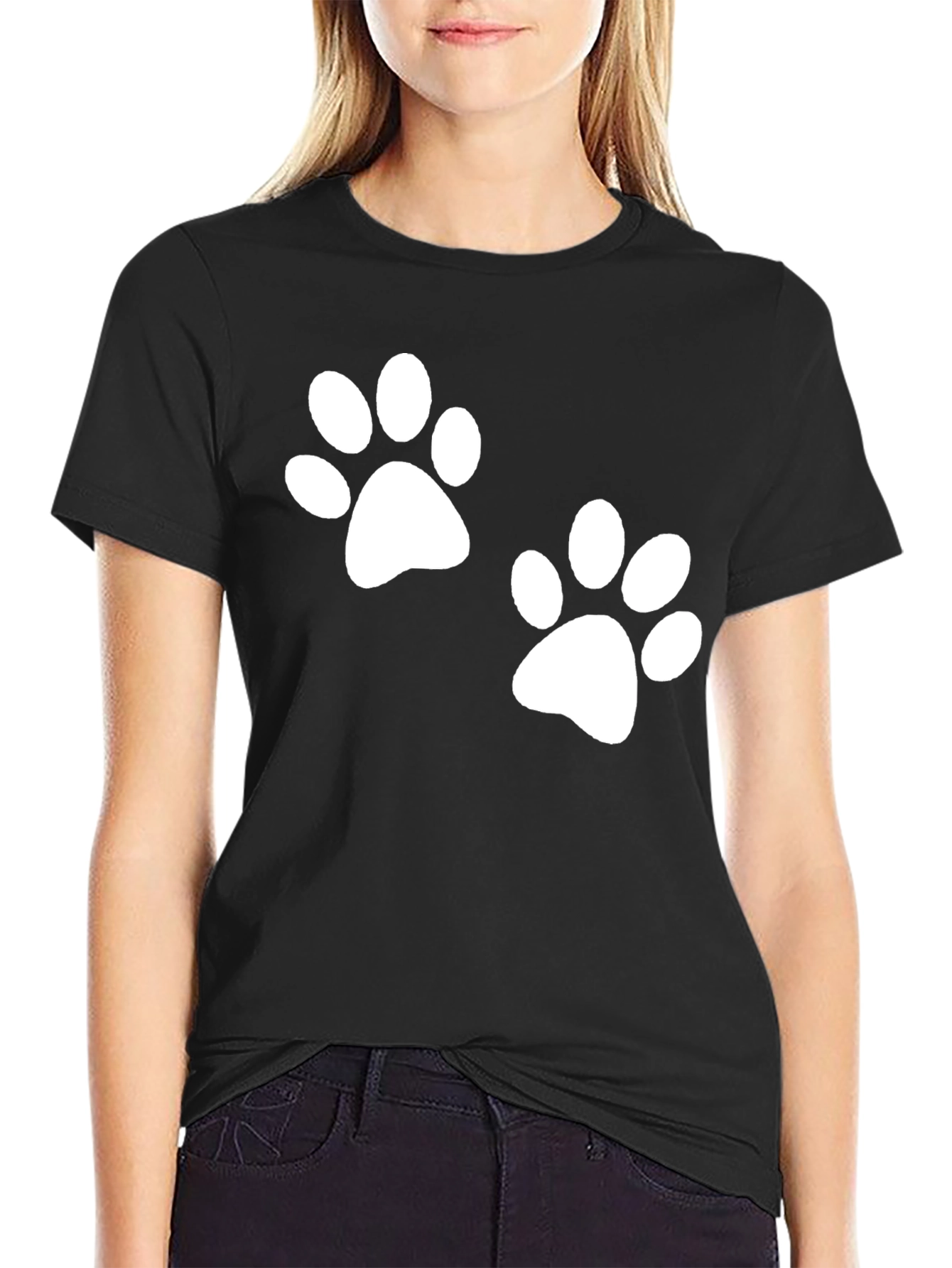 Paw Print T-Shirt - Black Casual Tee