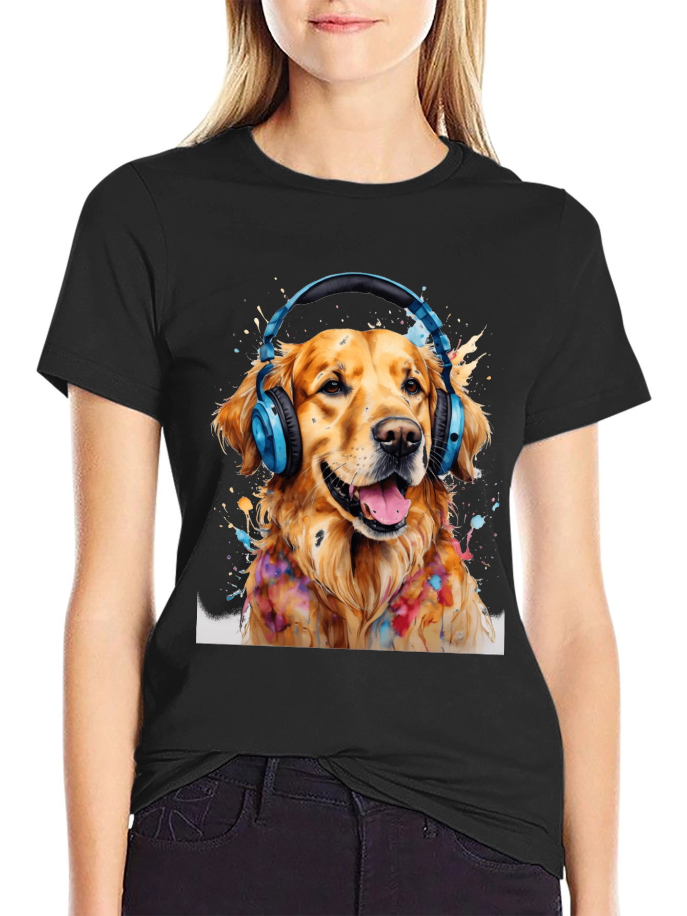 Dog with Headphones T-Shirt - Trendy Graphic Tee