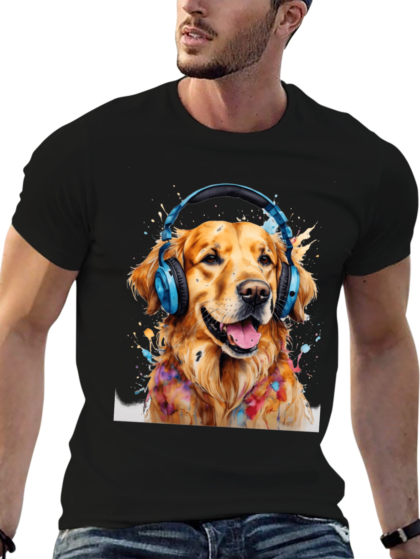 Dog with Headphones T-Shirt - Trendy Graphic Tee