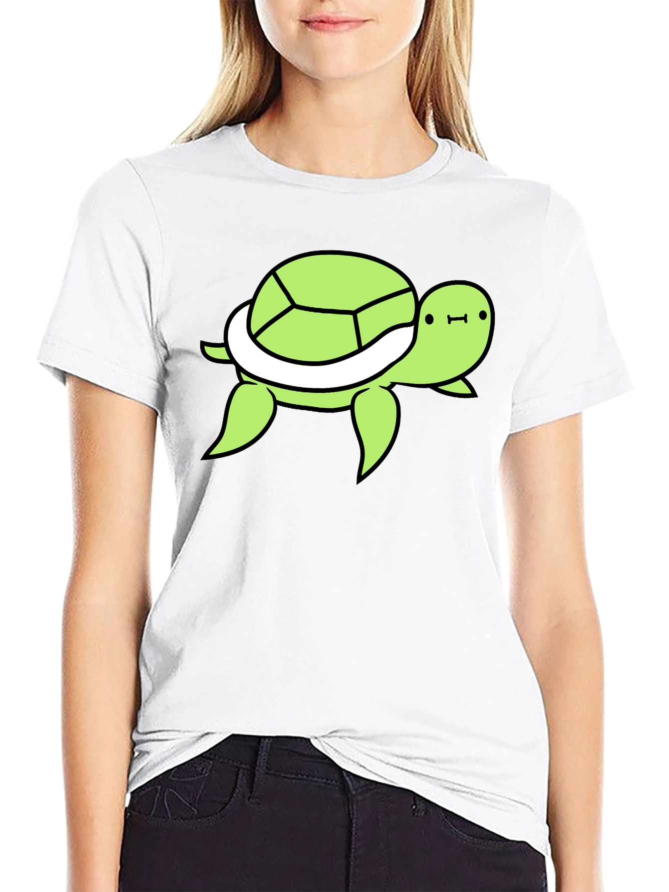 Cute Turtle Graphic Tee - Black Cotton T-Shirt