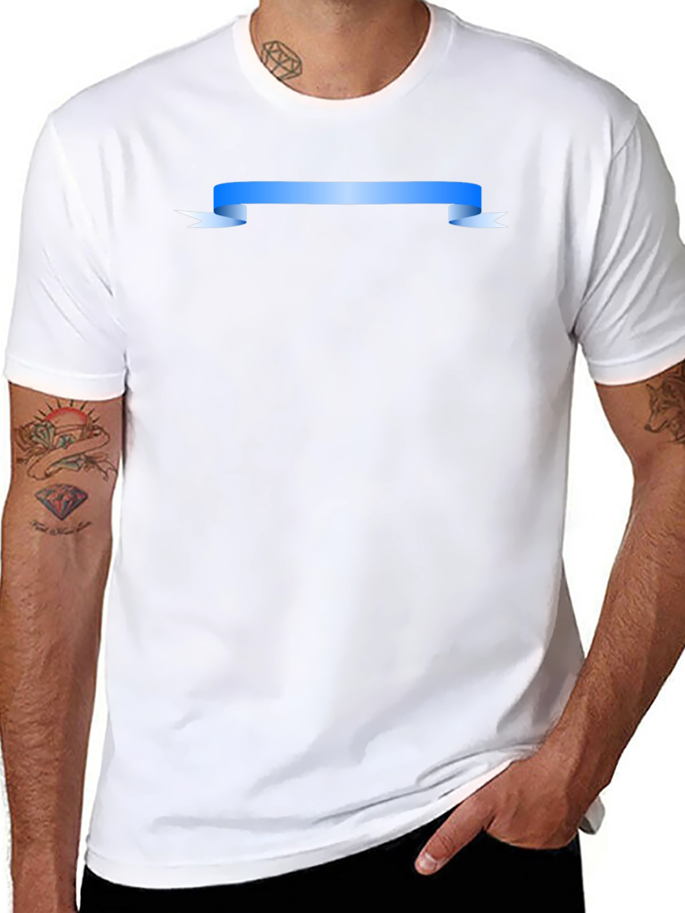 Mens Black Graphic T-Shirt with Blue Ribbon Design